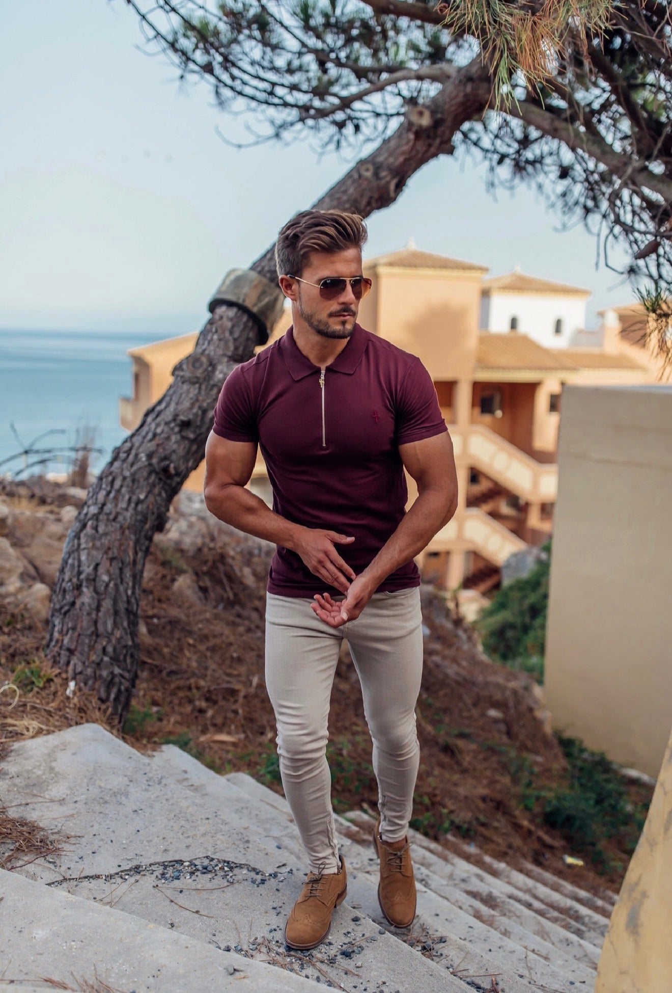 Classic Burgundy and Silver Zipped Polo Shirt - FSH1567