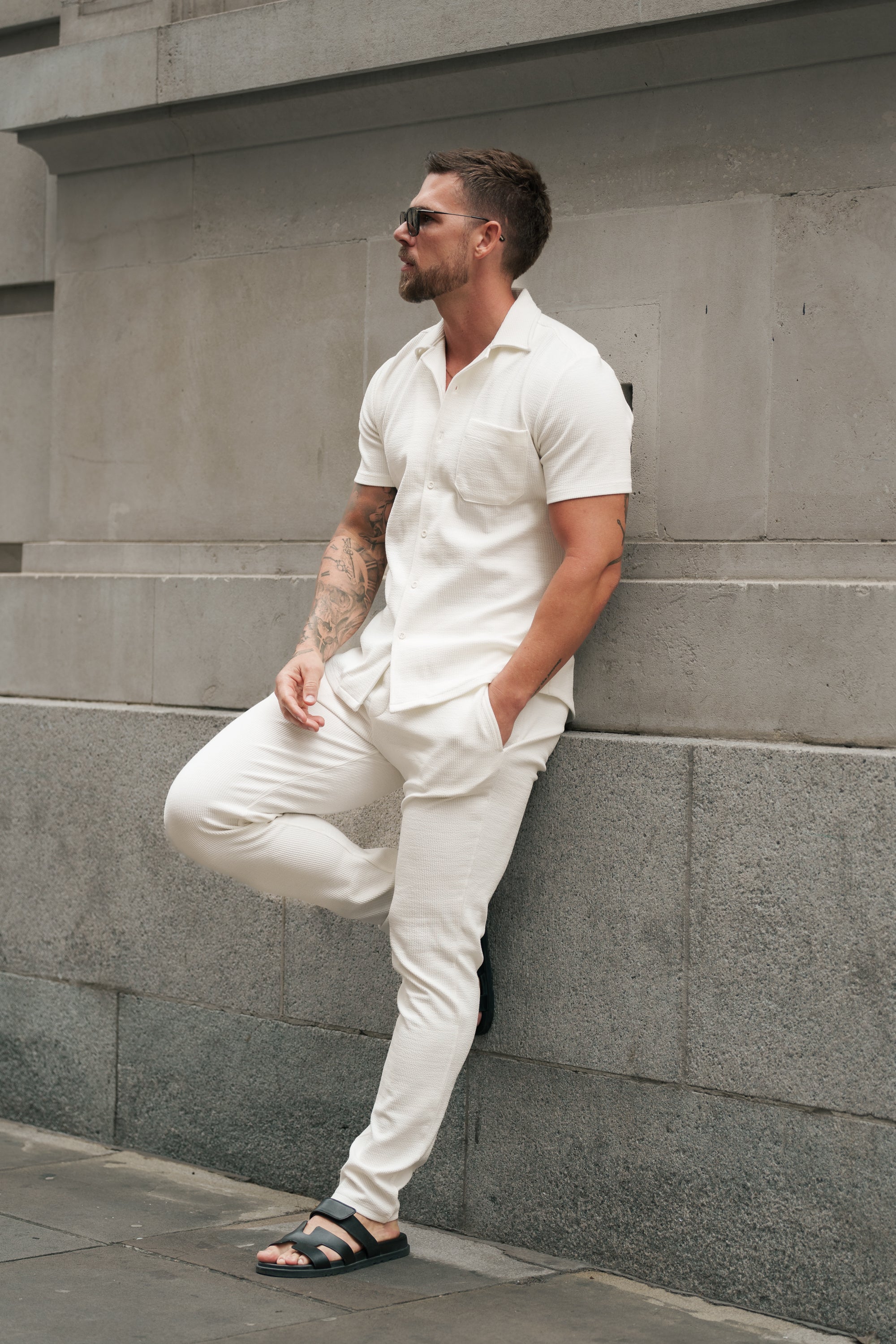 Jersey Cord Slim White Trousers - FSR015