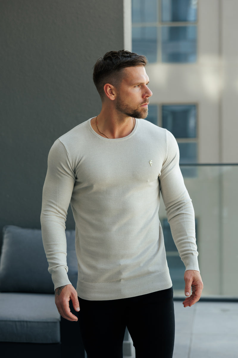 FS Beige Crew Neck Knitted Jumper With FS Branding -  FSN195