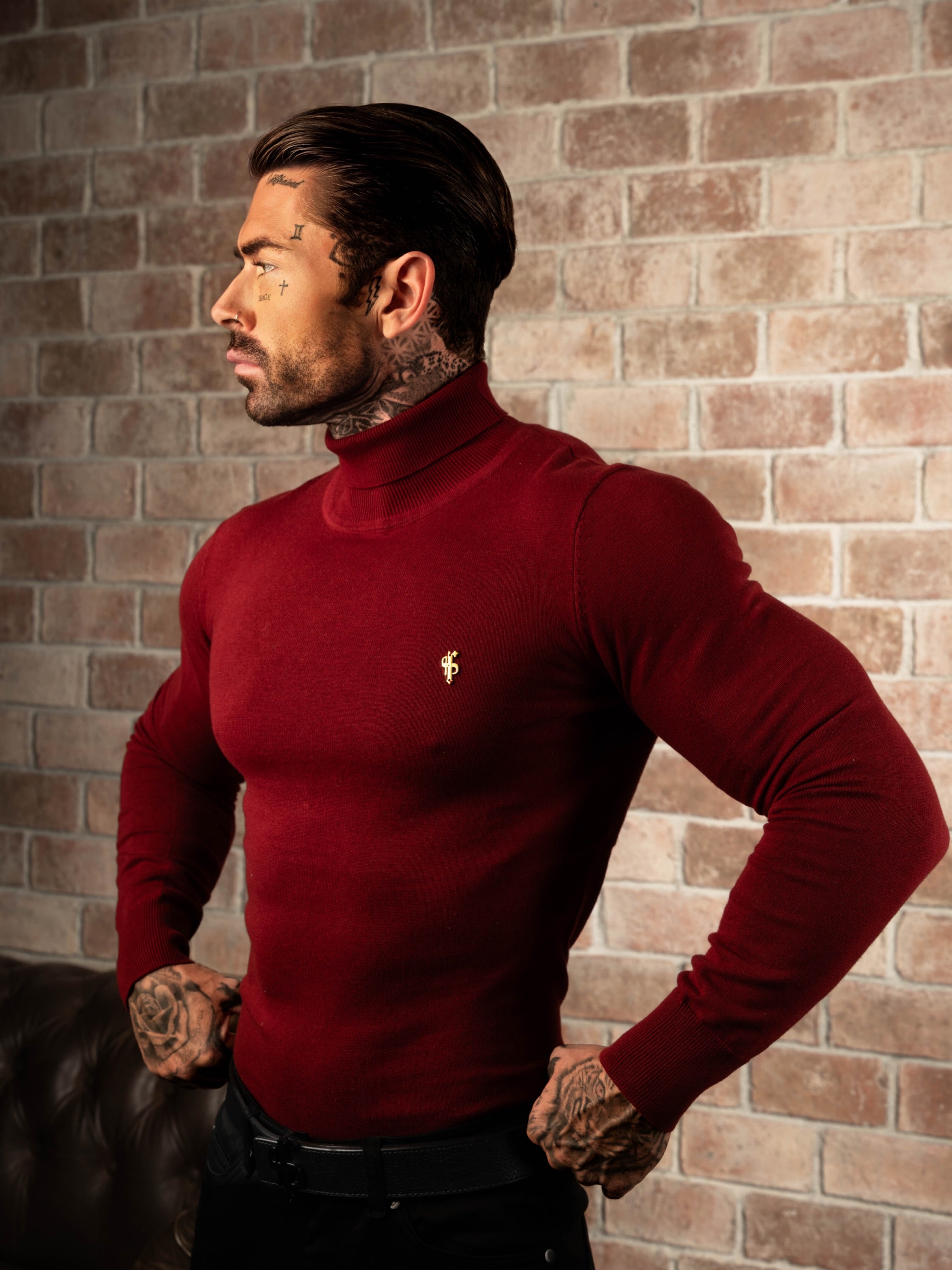 FS Brick Red Roll Neck Knitted Jumper With FS Branding -  FSN203