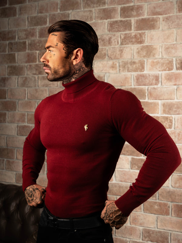 FS Brick Red Roll Neck Knitted Jumper With FS Branding -  FSN203