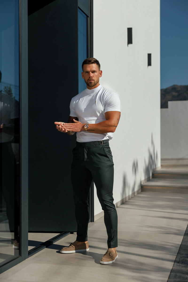 Father Sons Slim Formal Deep Green Stretch Pants with Side Adjusters - FST032
