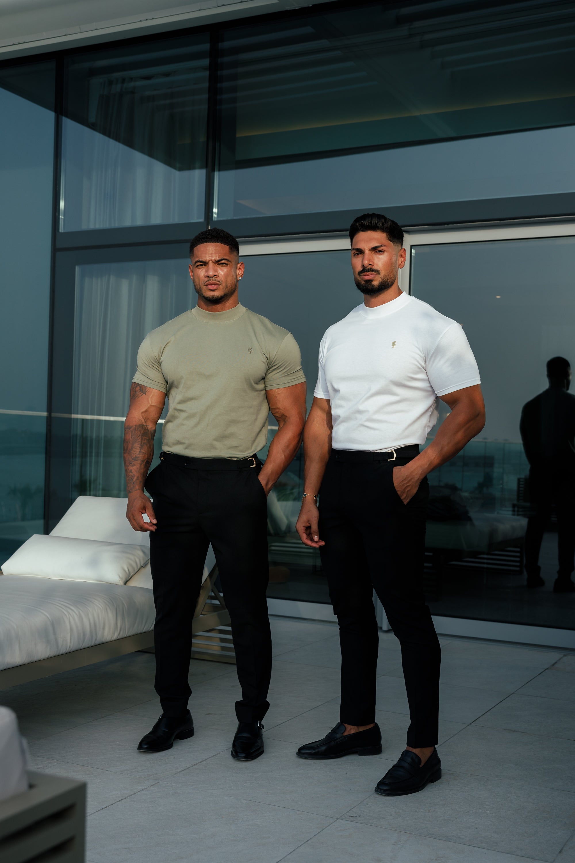 Ribbed High Neck Crew Short Sleeve White / Gold  - FSH1006