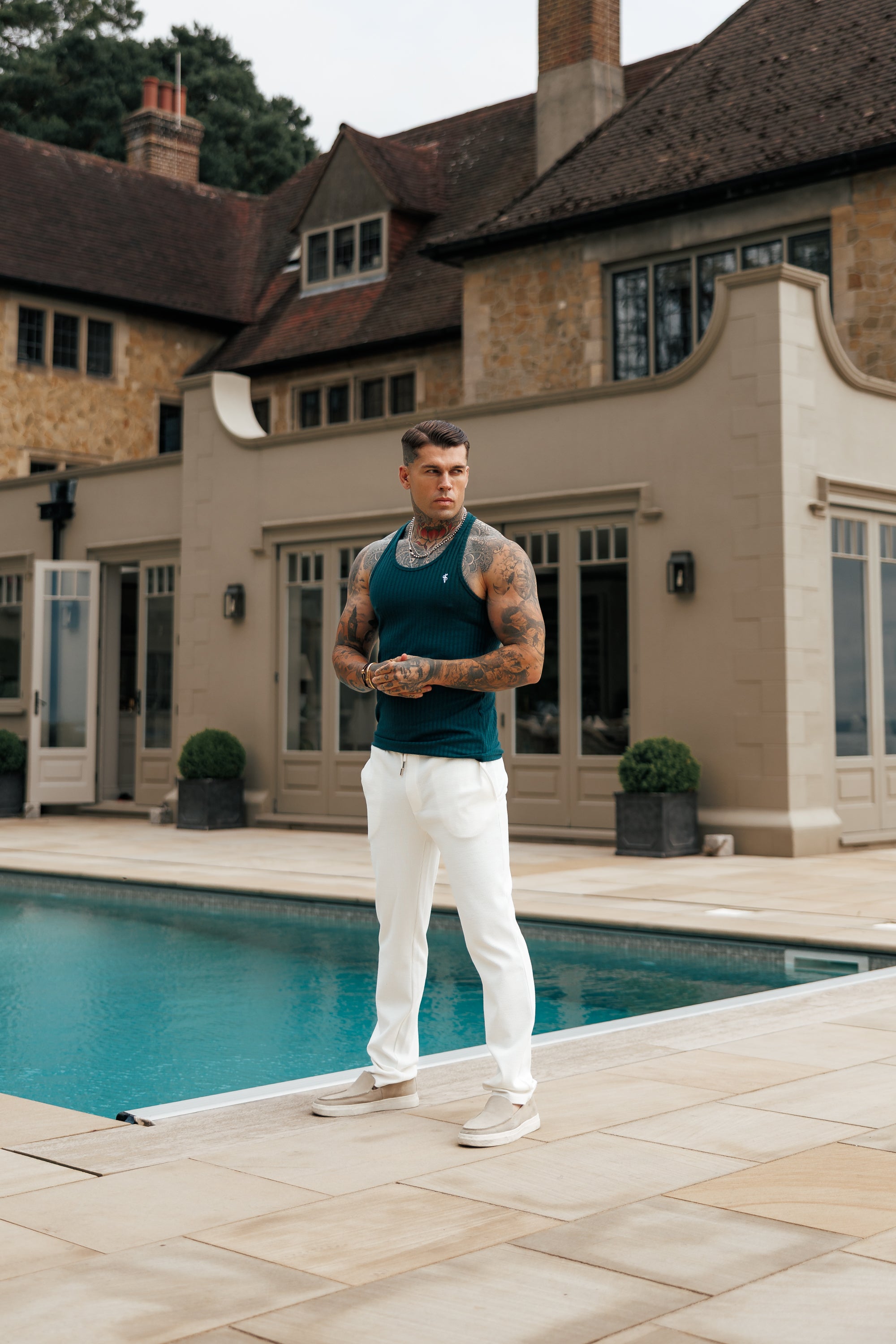 Forest Green / White Ribbed Knit Super Slim Vest - FSH1327