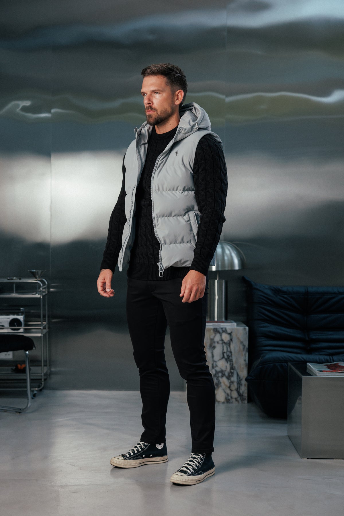 Mid Grey Padded Hooded Gilet - FSN244