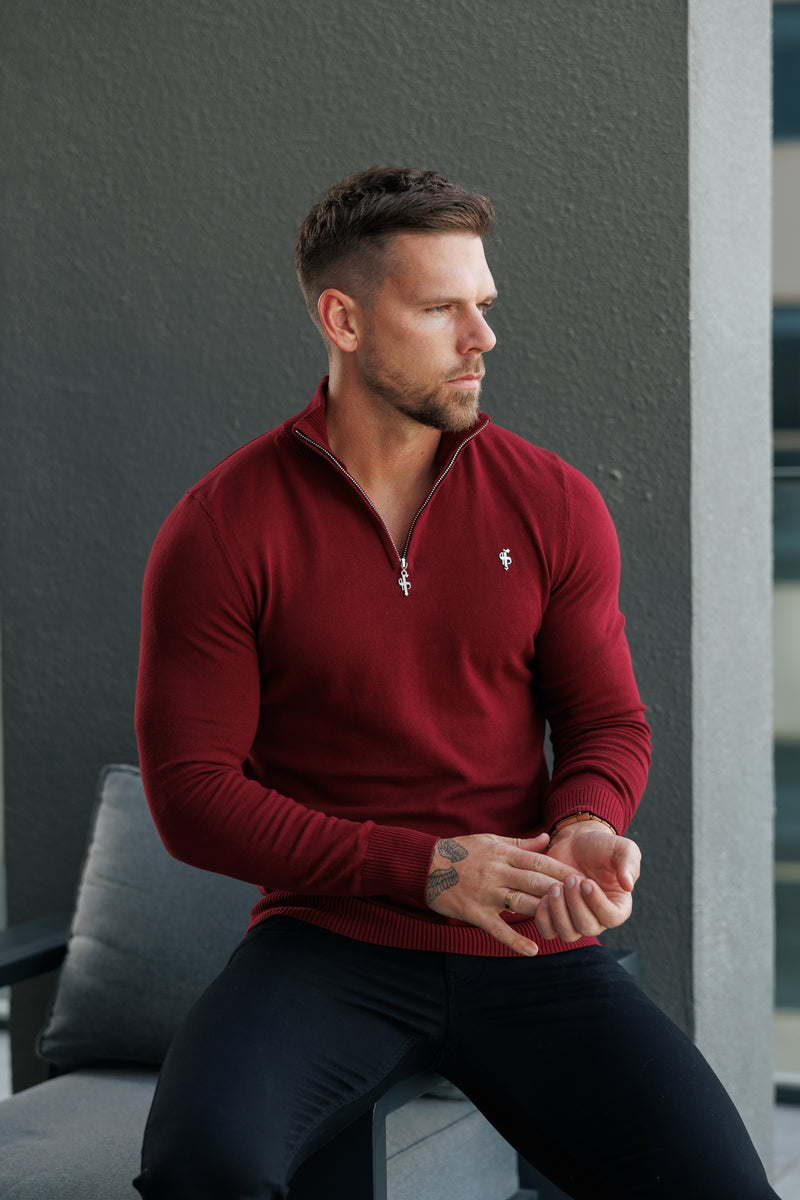 FS Brick Red Funnel Neck Knitted Jumper With FS Branding -  FSN188