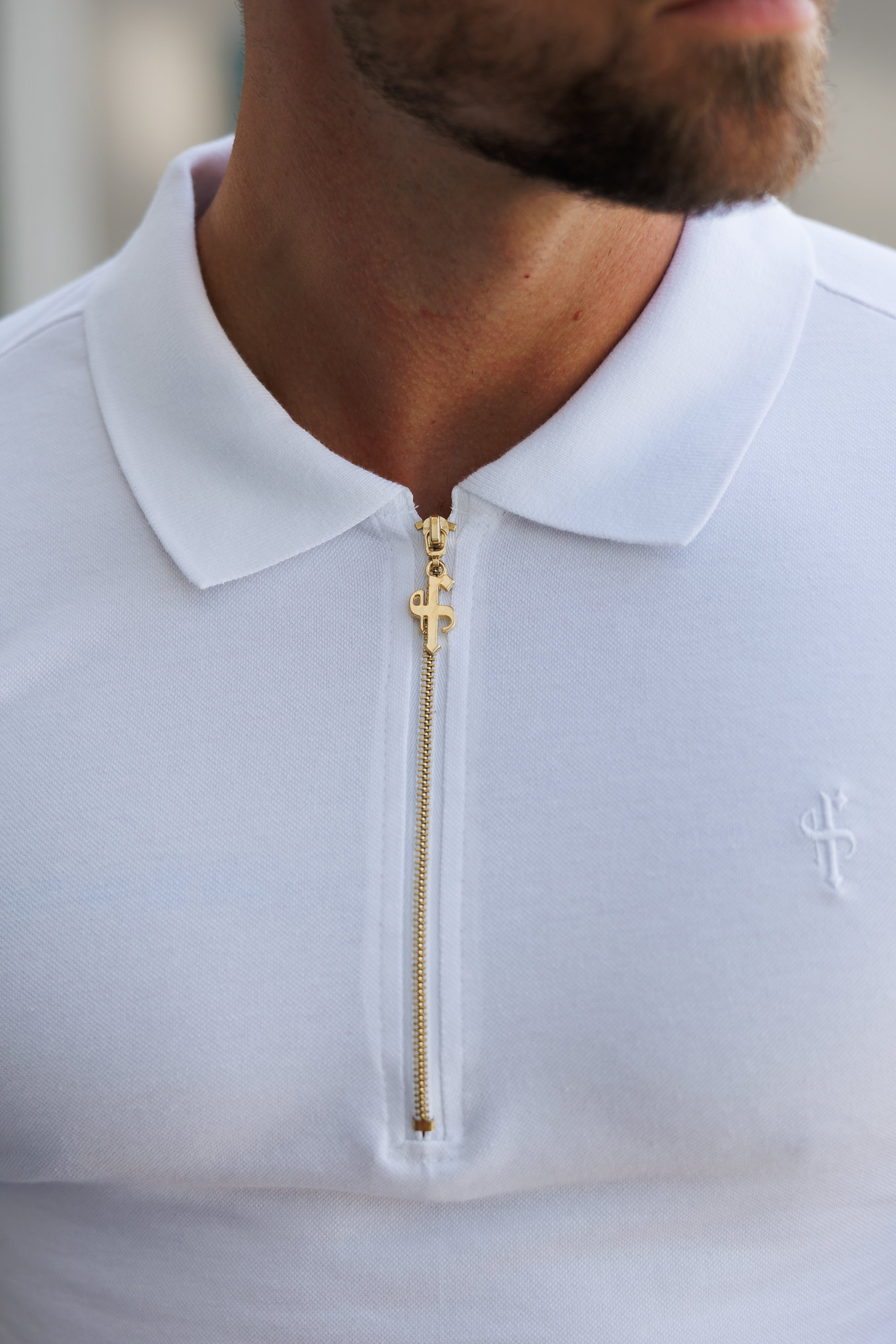 Classic White Zipped Polo Shirt - FSH1229
