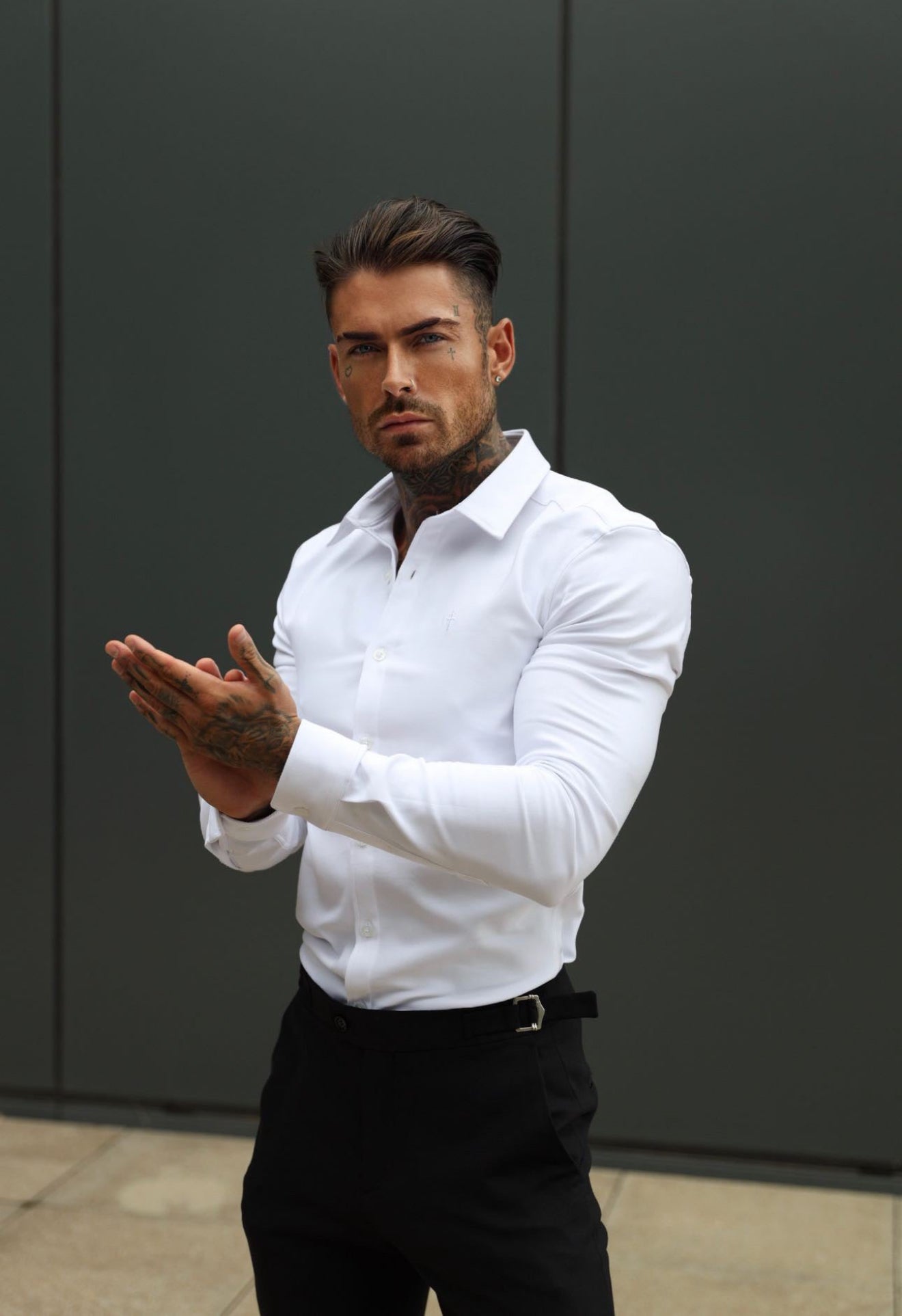 Super Slim Scuba White Long Sleeve Stretch with Cutaway Collar - FS1144