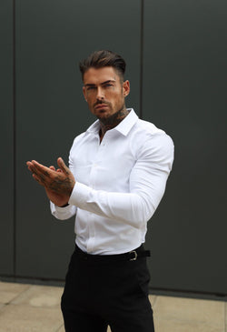 Father Sons Super Slim Scuba White Long Sleeve Stretch with Cutaway Collar - FS1144