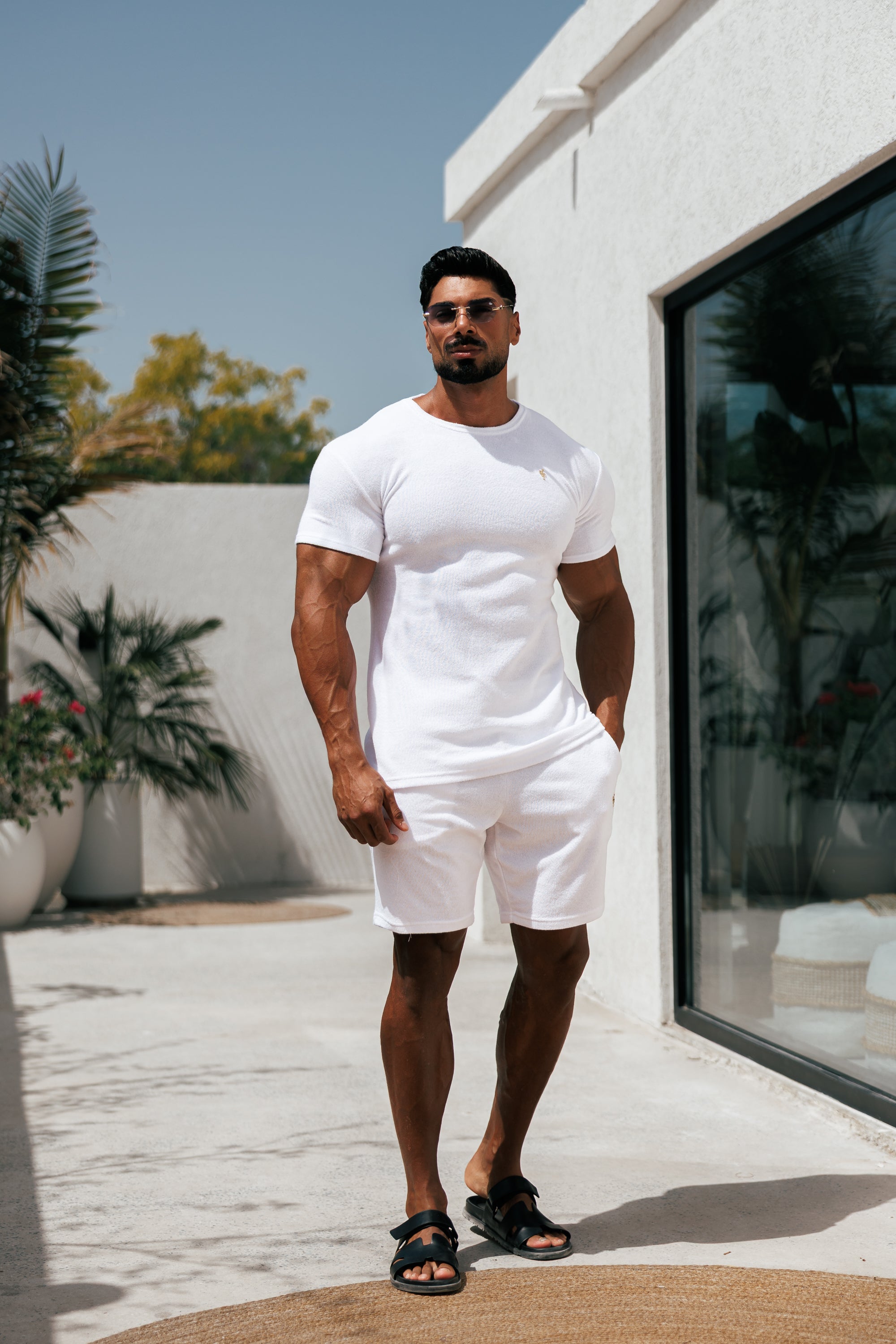 White / Gold Towelling Crew T Shirt - FSH1345