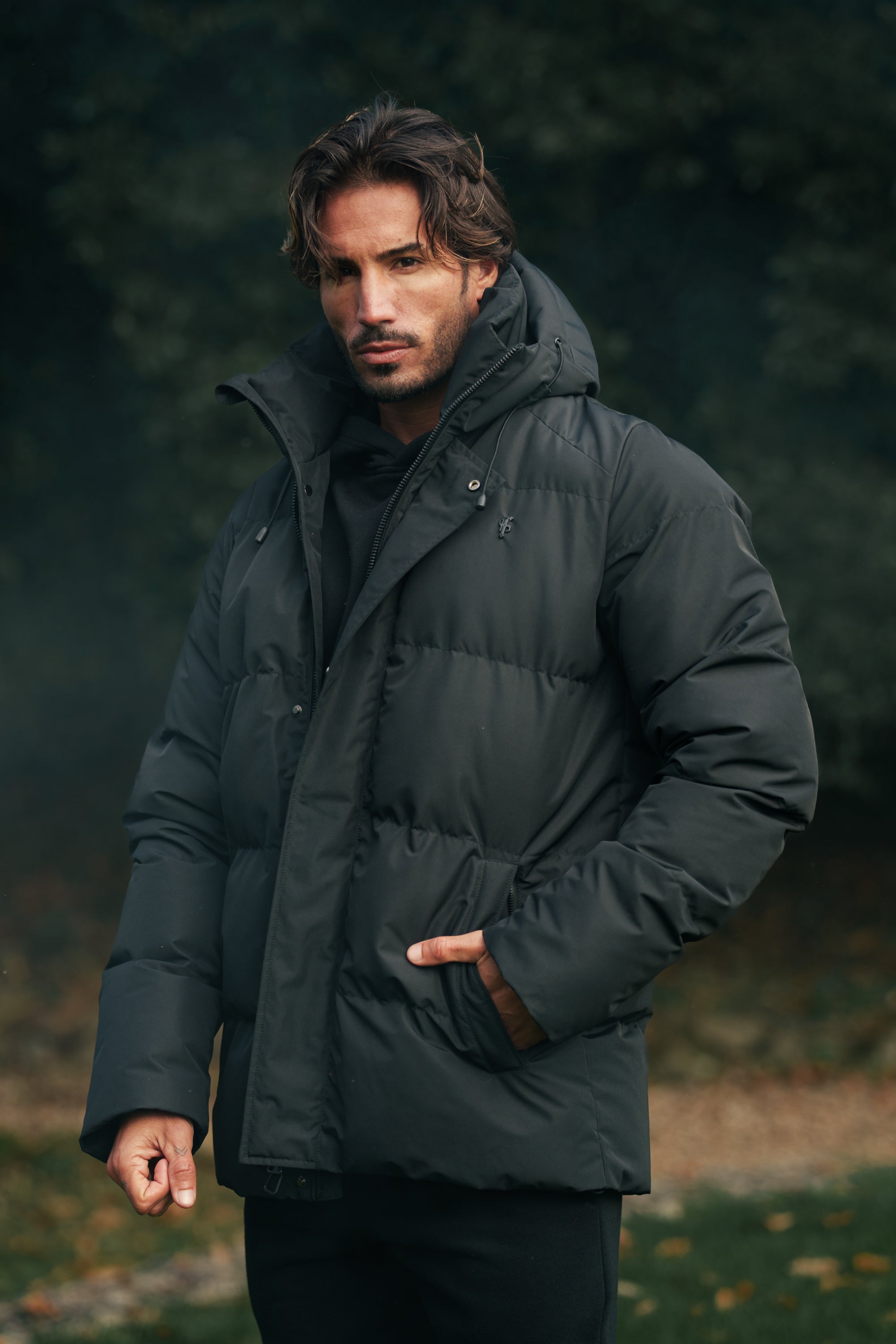Black Padded Coat with Hood - FSN234