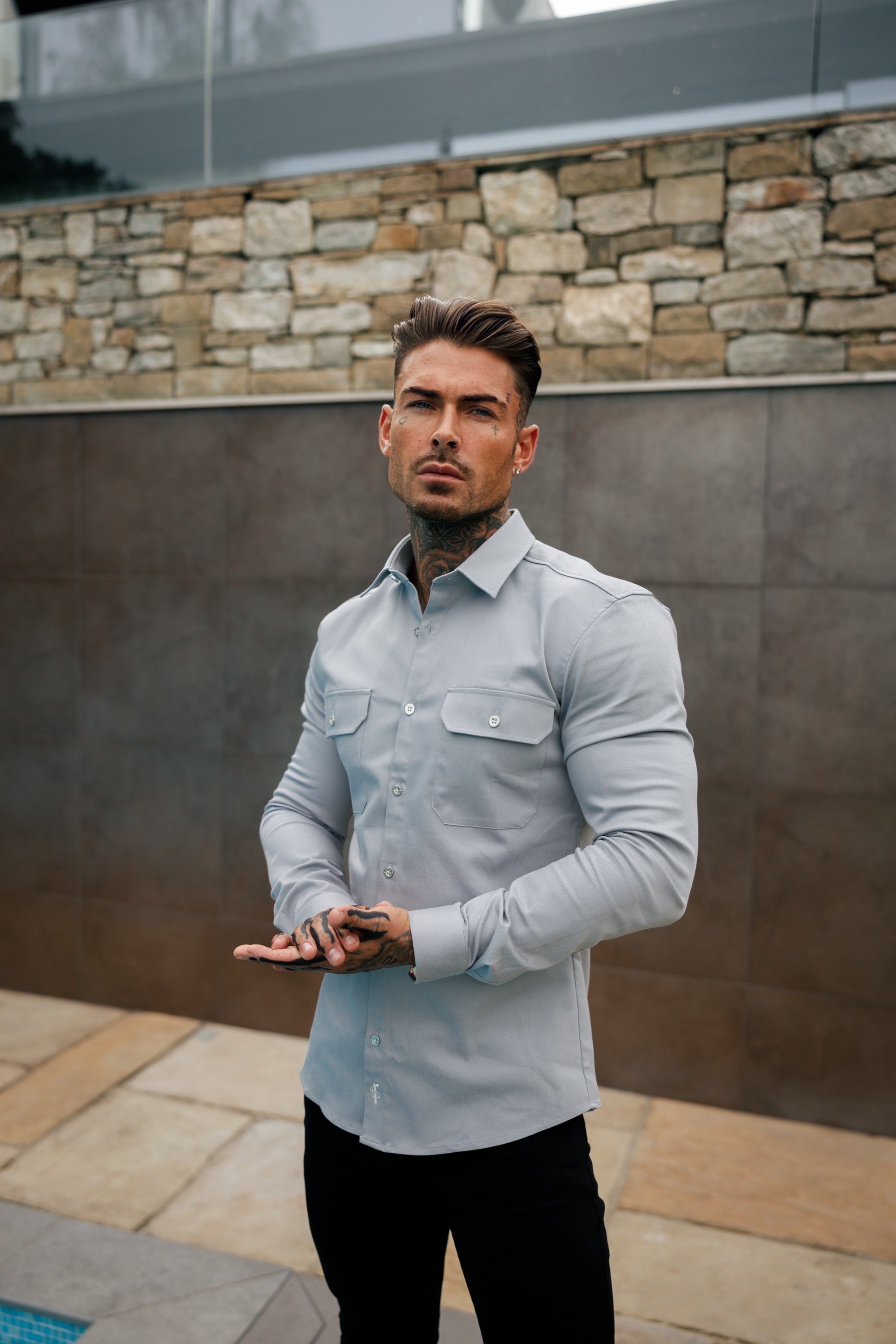 Super Slim Stretch Grey  / Silver Denim Shacket - FS927