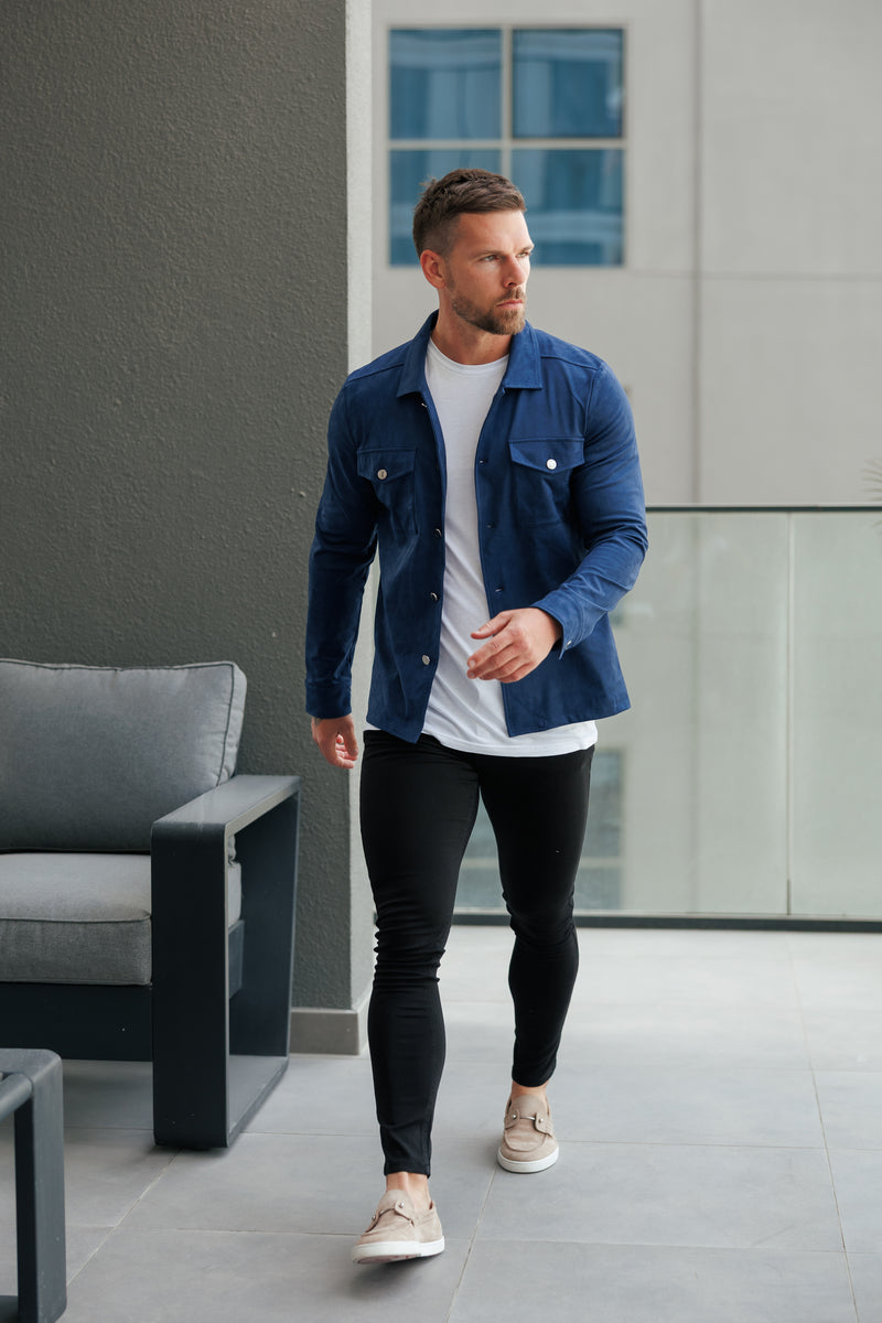 FS Suede Feel Button Up Jacket Navy / Silver - FSN221