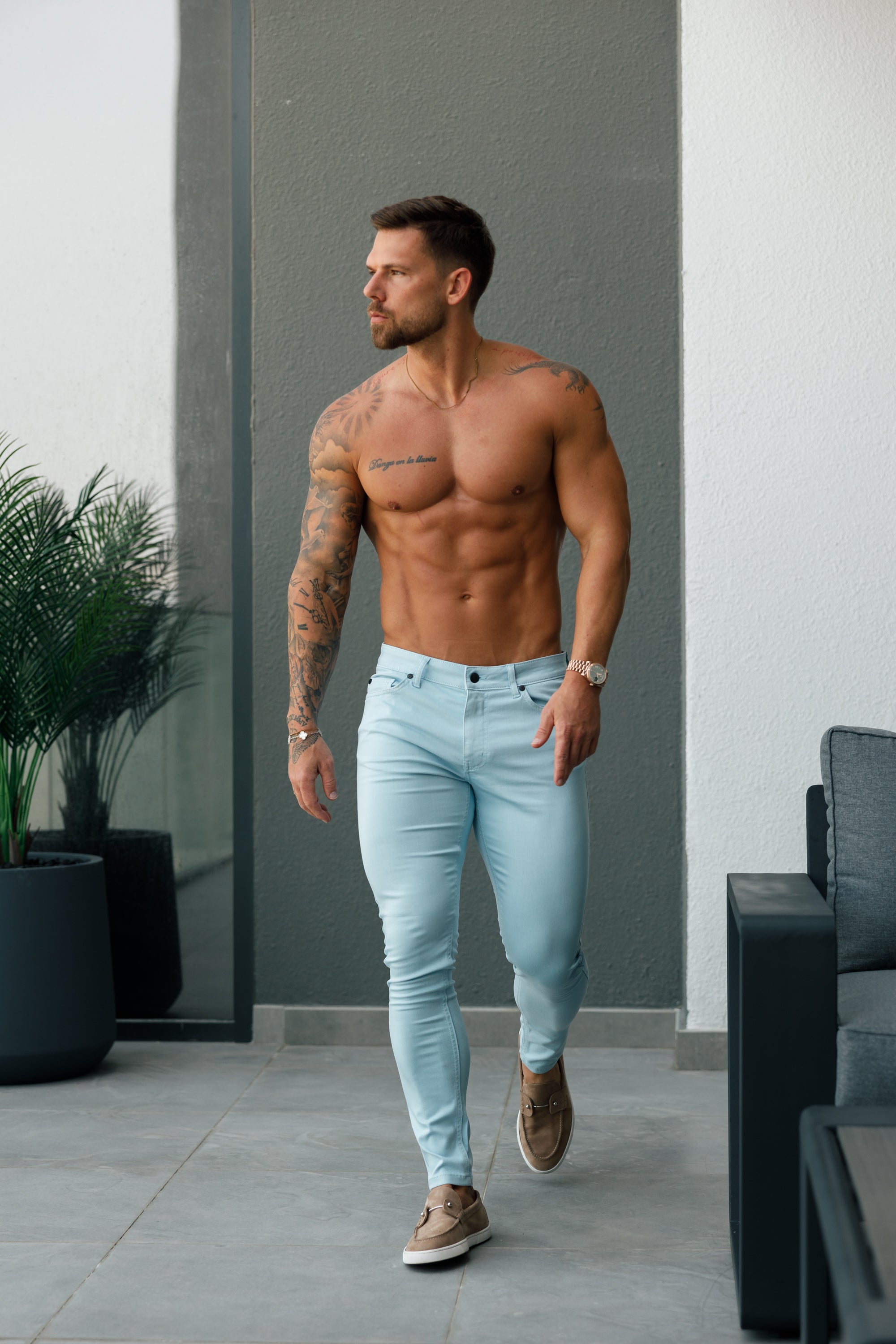 FS Slim Stretch Pale Blue Sateen Pants - FSH1147