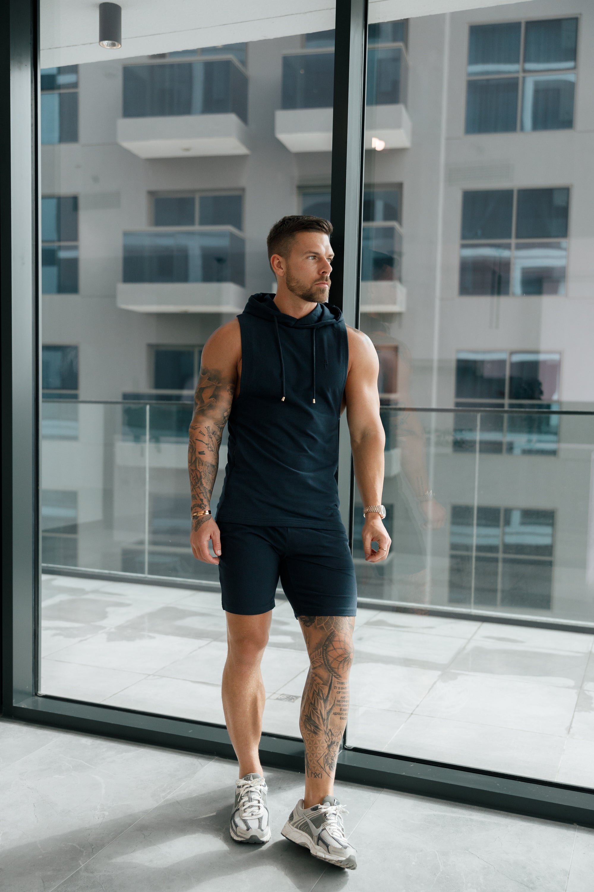 Sleeveless Navy Gym Hoodie - FSH895