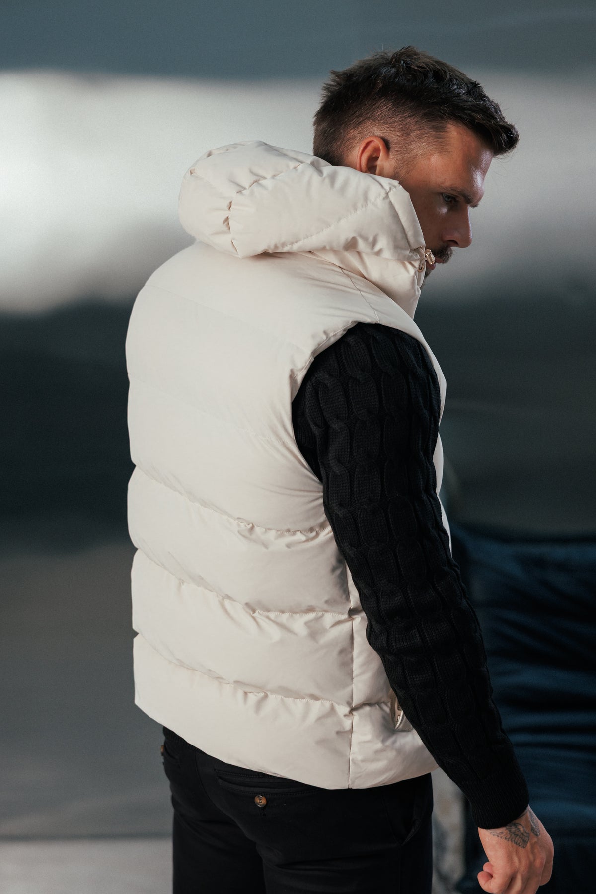Light Beige Padded Hooded Gilet - FSN243