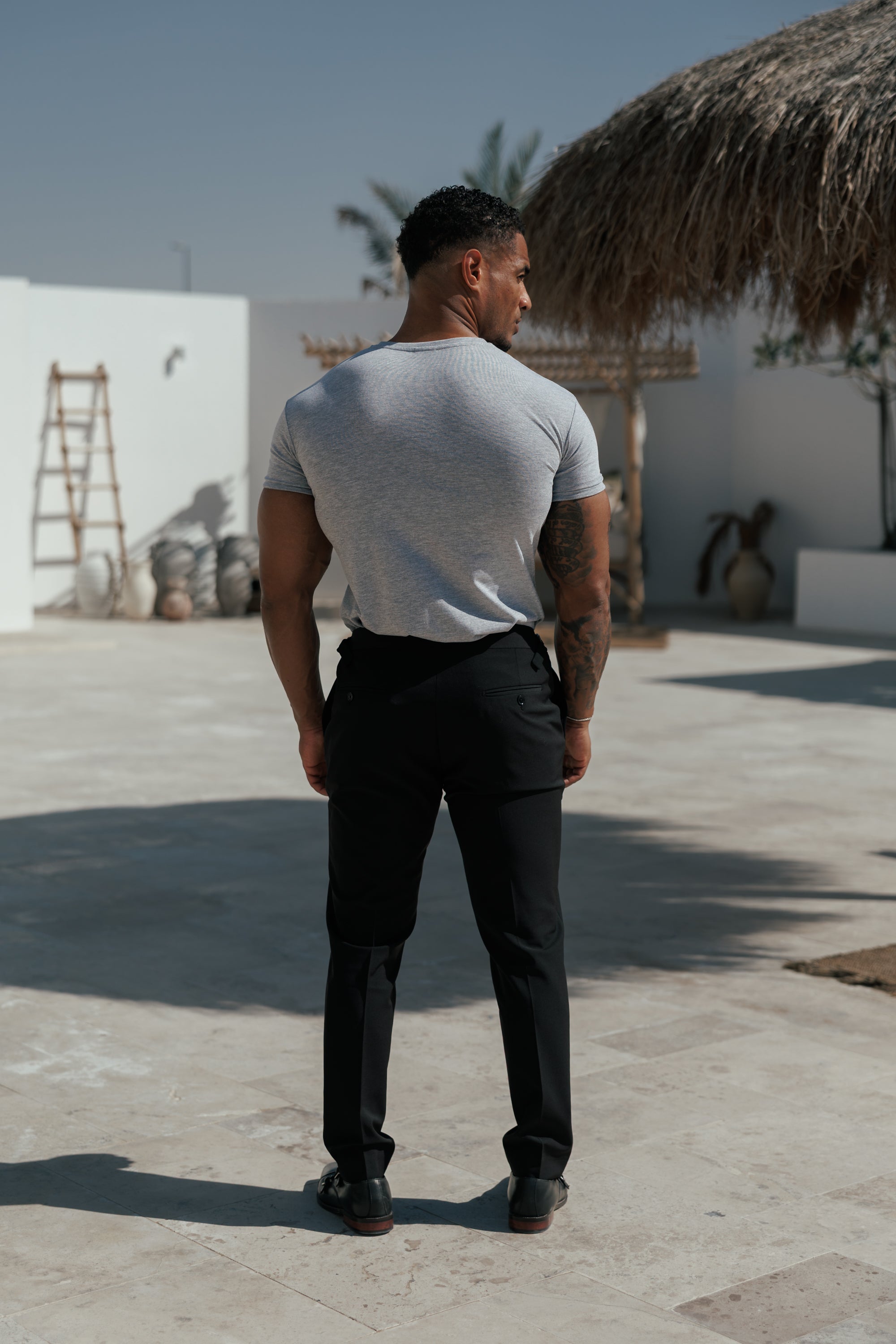 Light Grey Crew Neck Tshirt with Silver Metal Emblem Decal - FSH1452