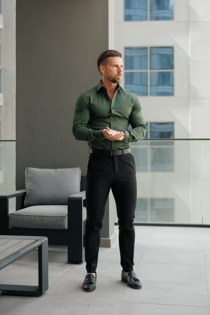 Father Sons Super Slim Stretch Khaki Denim Long Sleeve with Cutaway Collar - FS1147