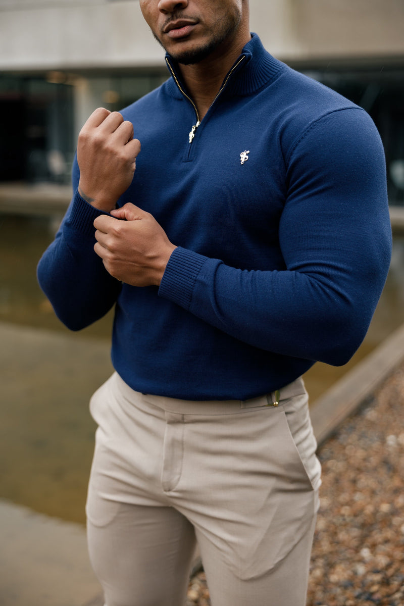 FS Navy Funnel Neck Knitted Jumper With FS Branding -  FSN191