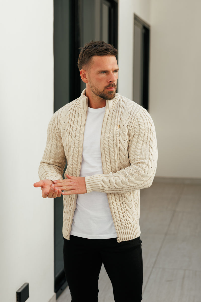 Father Sons Funnel Neck Full Zip Cardigan Beige -  FSJ150 (PRE ORDER 21ST DECEMBER)