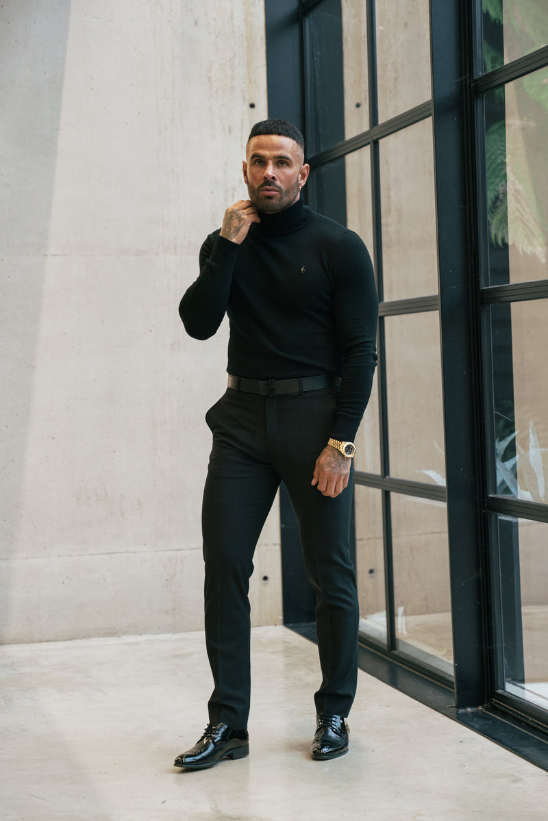 FS Black Roll Neck Knitted Jumper With FS Branding -  FSN201