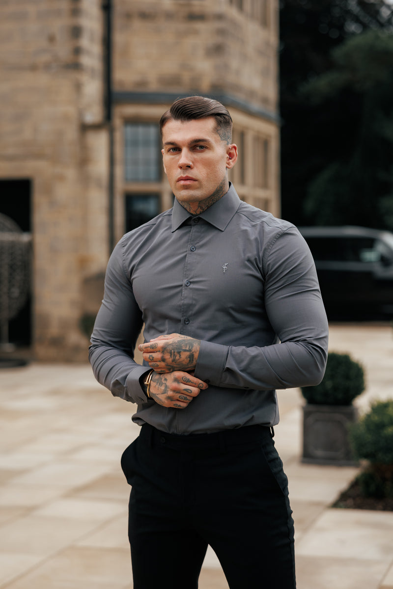 Father Sons Muscle Fit Advanced Stretch Charcoal with Cutaway Collar  - FS1202