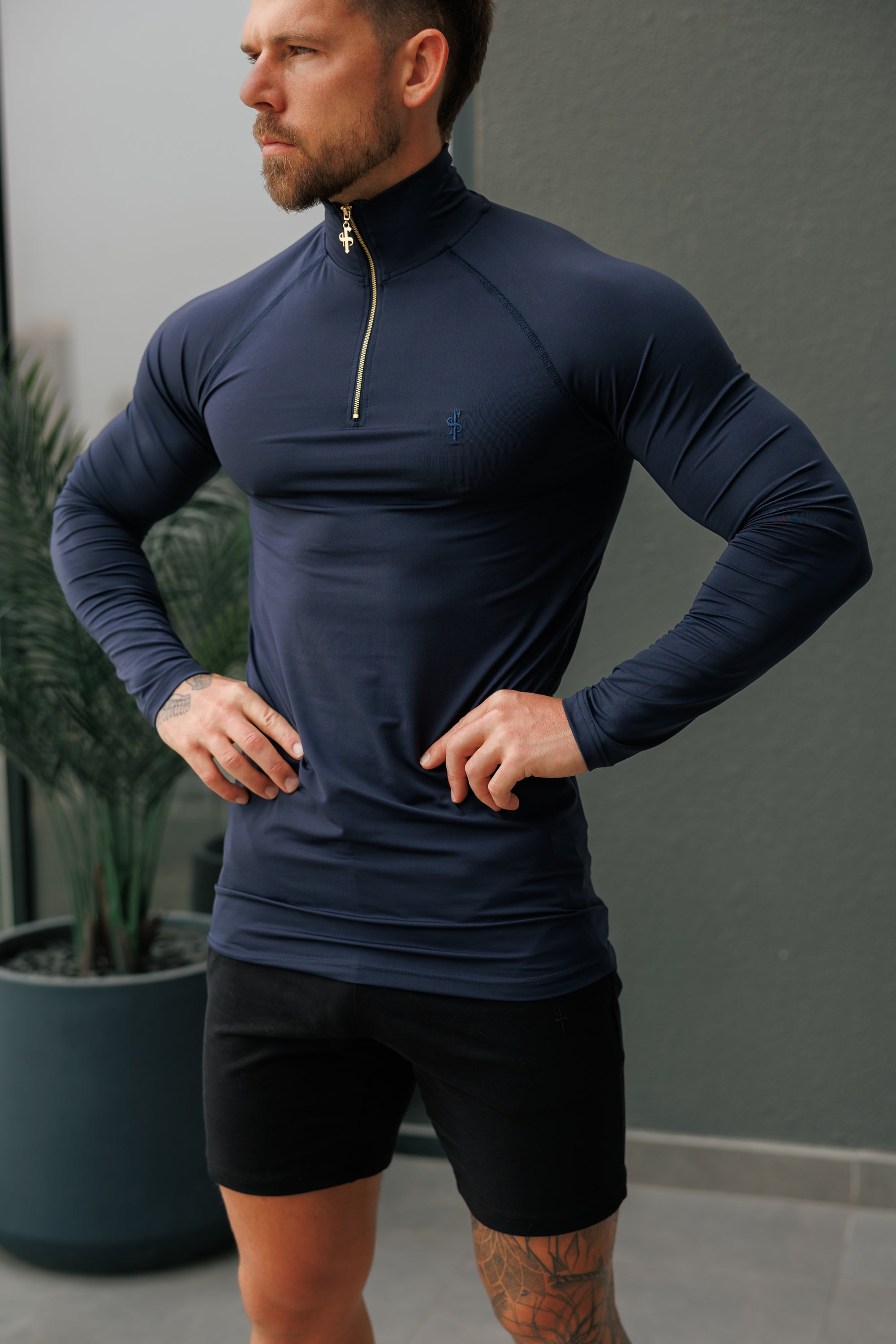 LS Navy Half Zip Gym Top - FSH1282