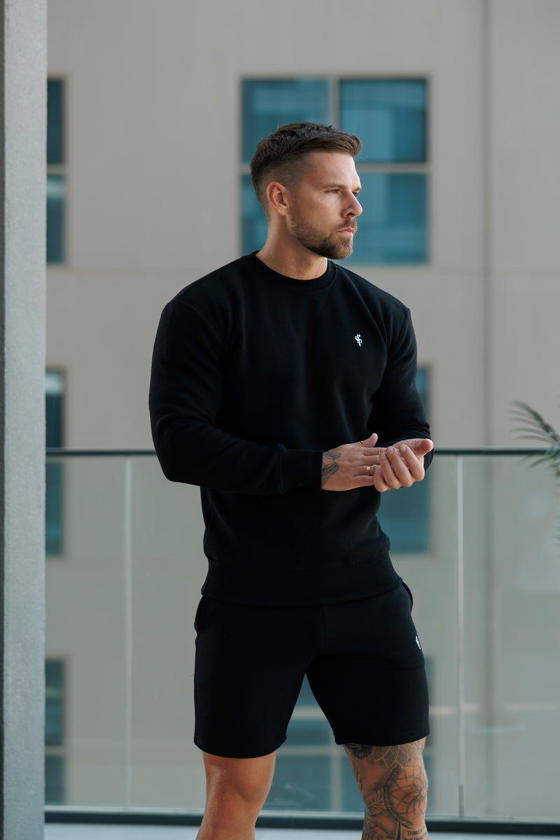 FS Plain Black Crew Sweater With FS Branding - FSH1183