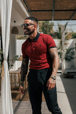 Father Sons Black / Red Printed Check Polo Shirt - FSH1259  (PRE ORDER 30TH MAY)