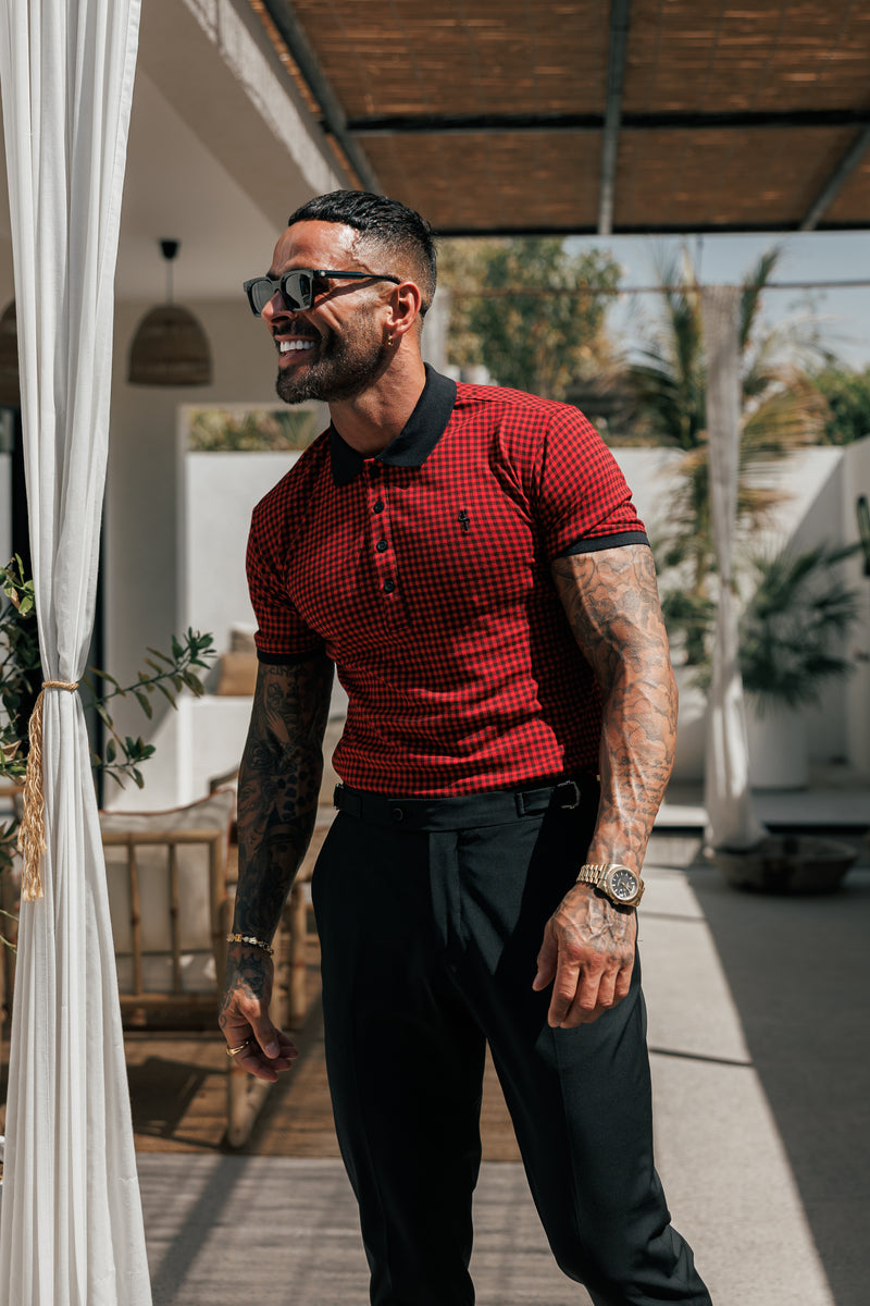 Father Sons Black / Red Printed Check Polo Shirt - FSH1259  (PRE ORDER 30TH MAY)