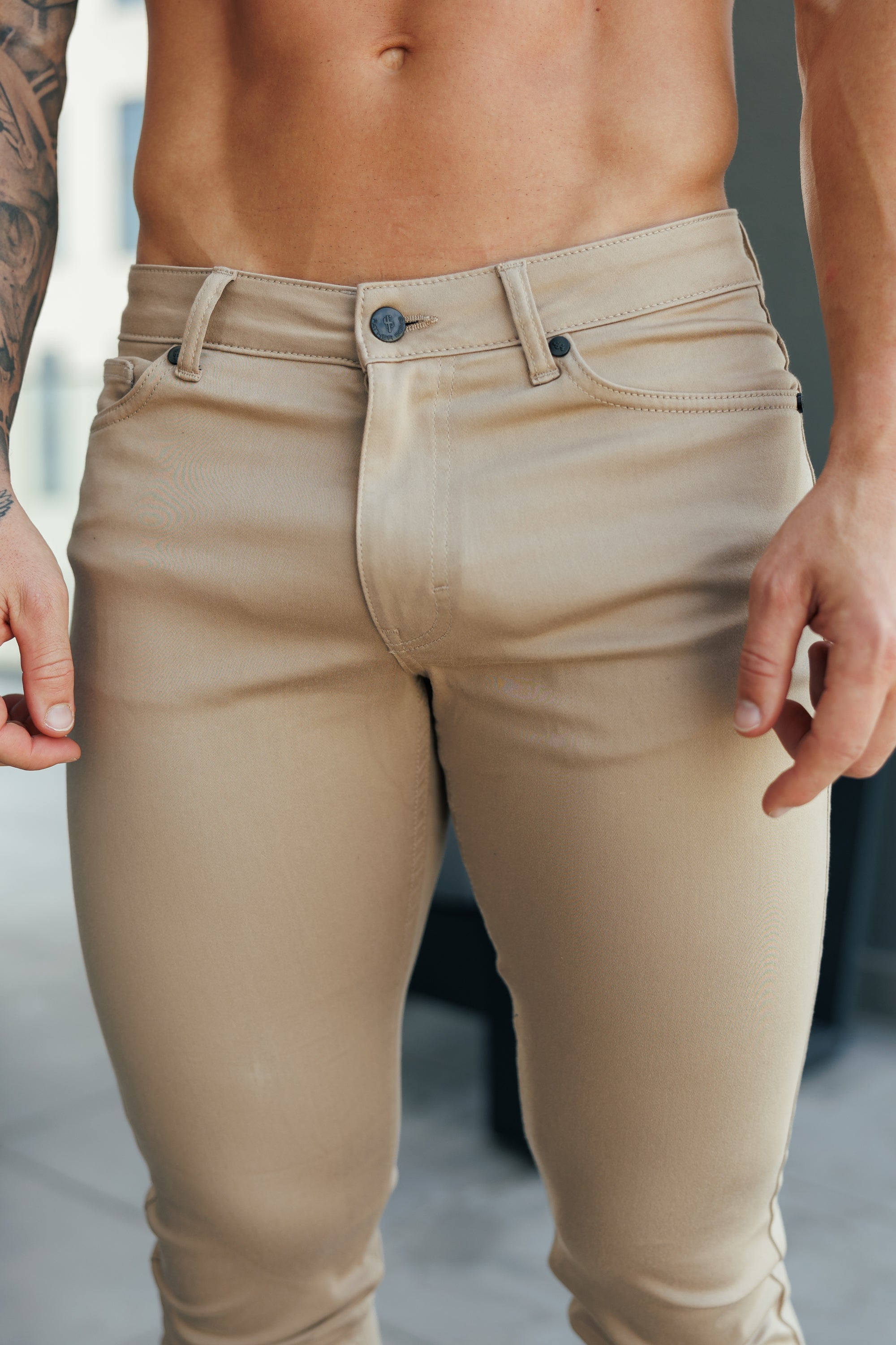 Father Sons Slim Stretch Beige Relaxed Sateen Pants - FSH1303