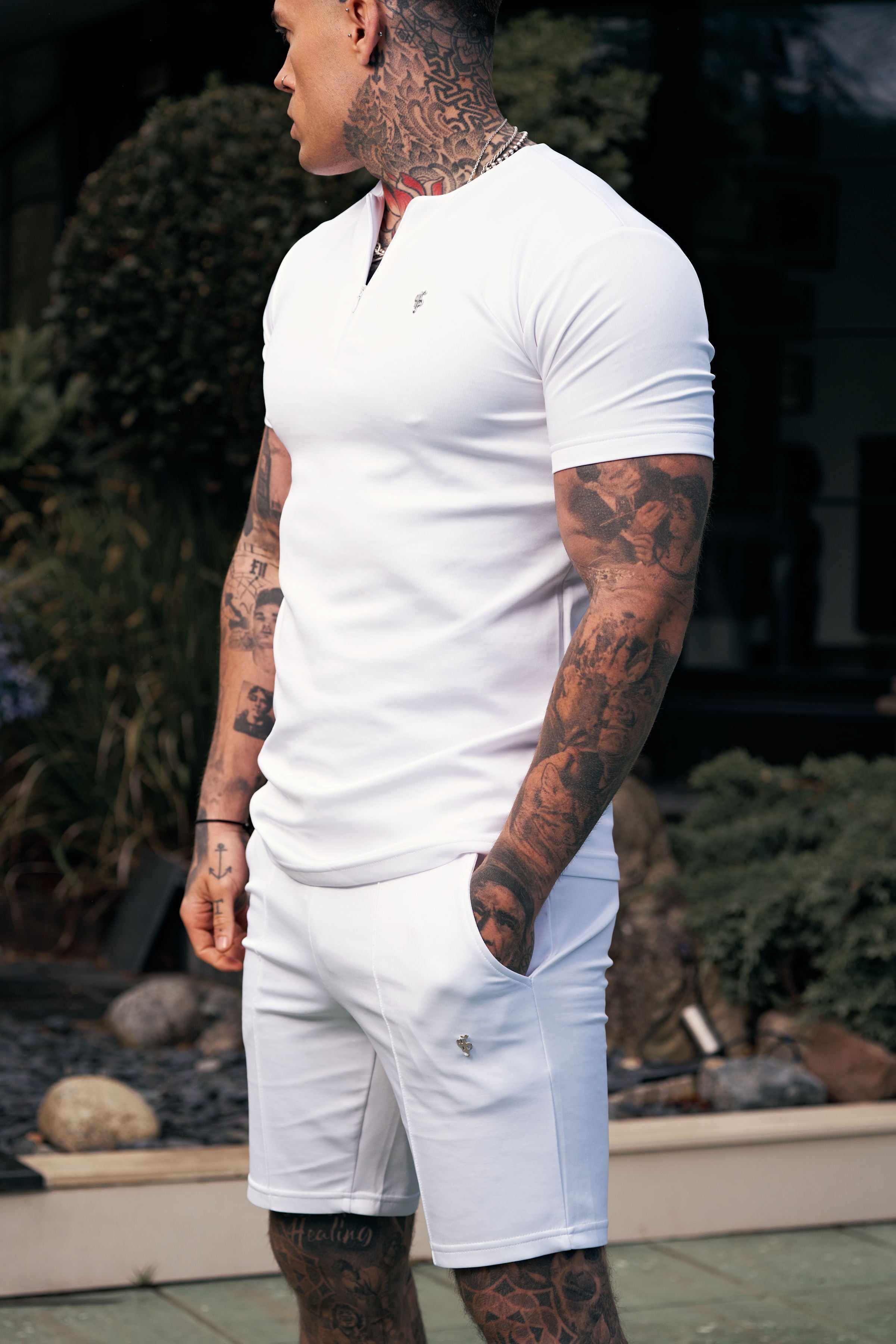 Scuba White / Silver Elasticated Drawstring Pintuck Shorts - FSH1042