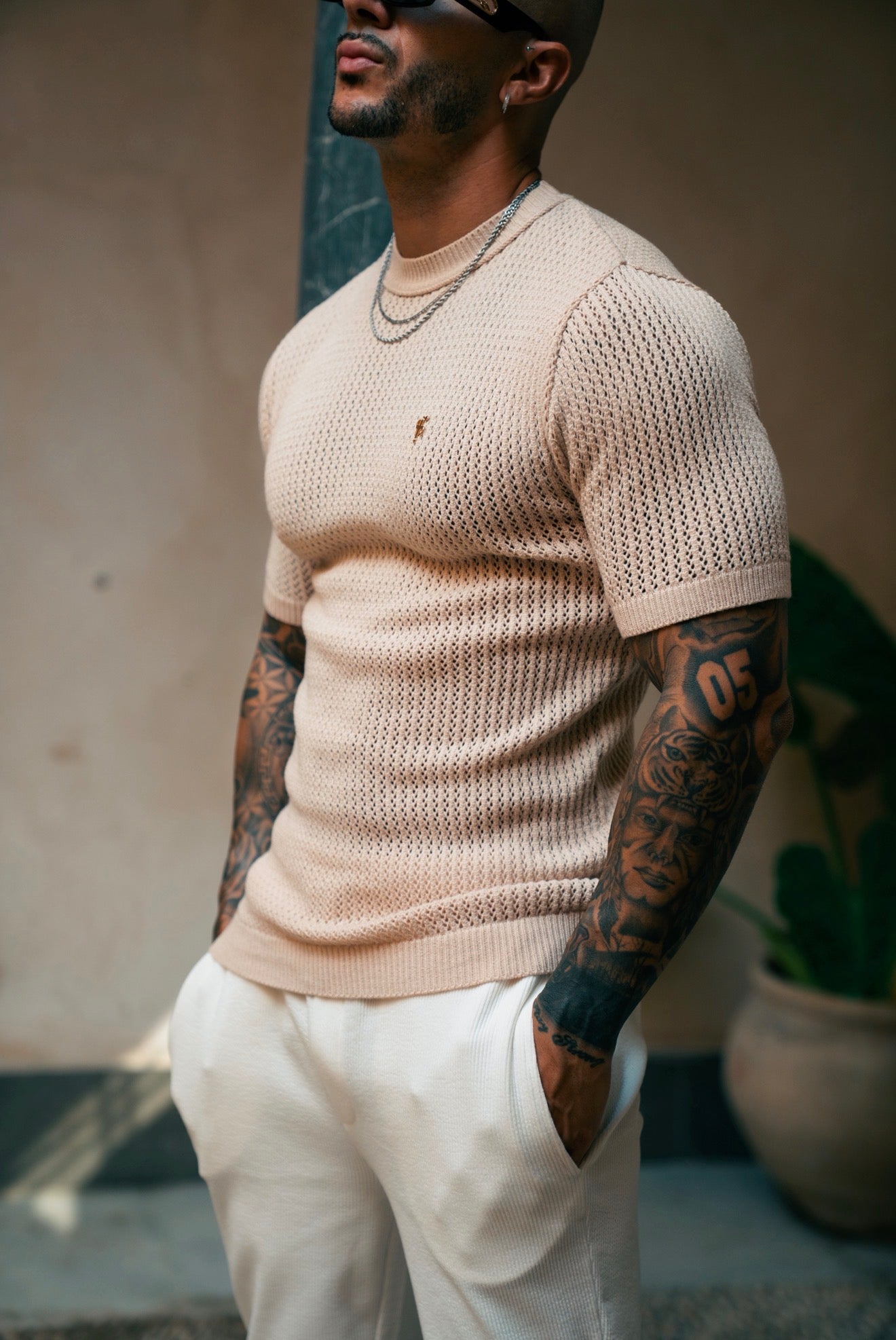 Beige Viscose Plain Knitted Short Sleeve T-Shirt - FSJ186 (PRE ORDER 12TH AUGUST)