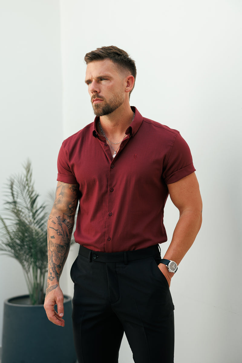 Father Sons Classic Stretch Oxford Short Sleeve Oxblood / Burgundy with Button Down Collar - FS1213