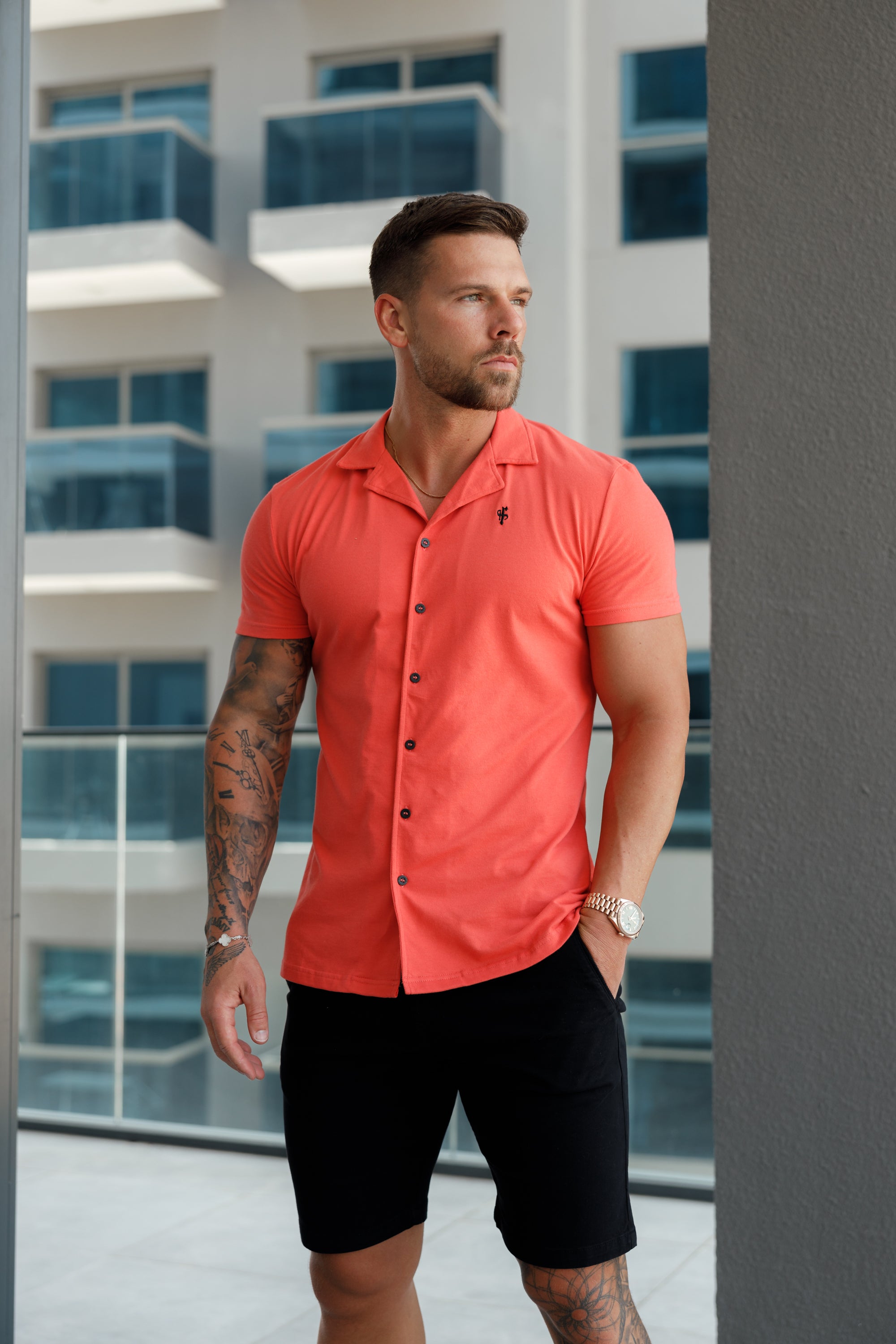 Stretch Coral Pique Revere Shirt Short Sleeve - FSH1080