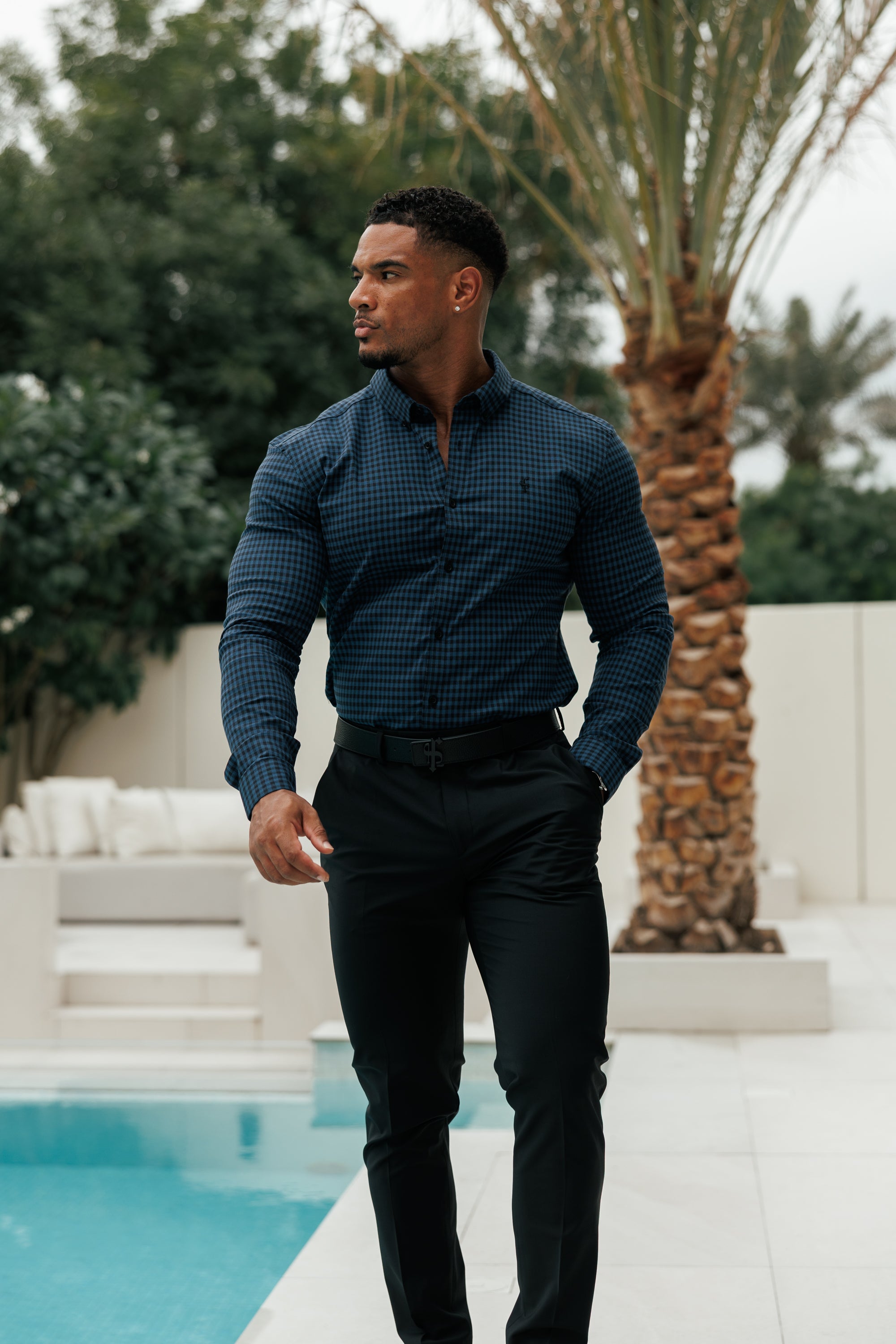 Super Slim Ultra Stretch Blue & Black Check - FS474