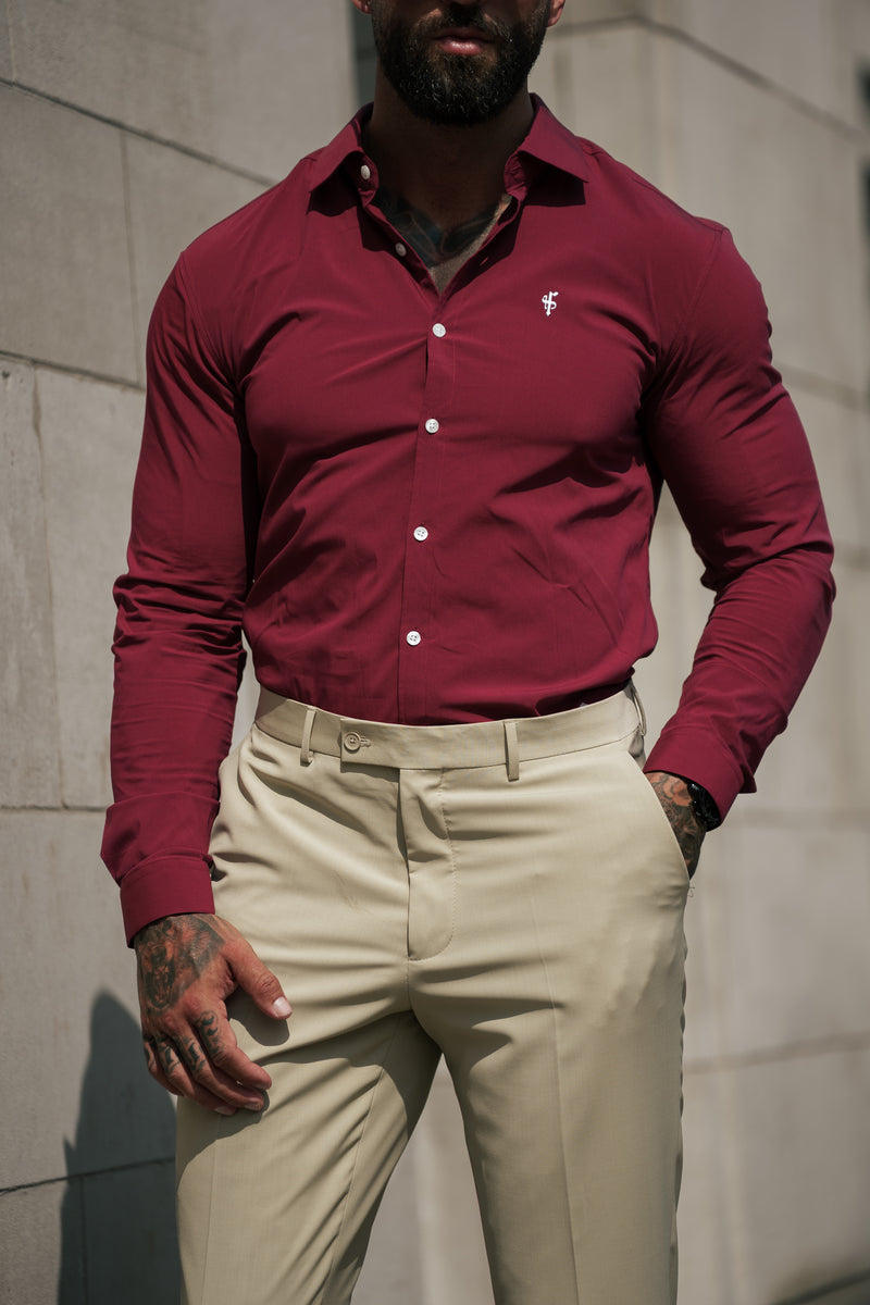 Father Sons Super Slim Stretch Burgundy with Cutaway Collar - FS1232