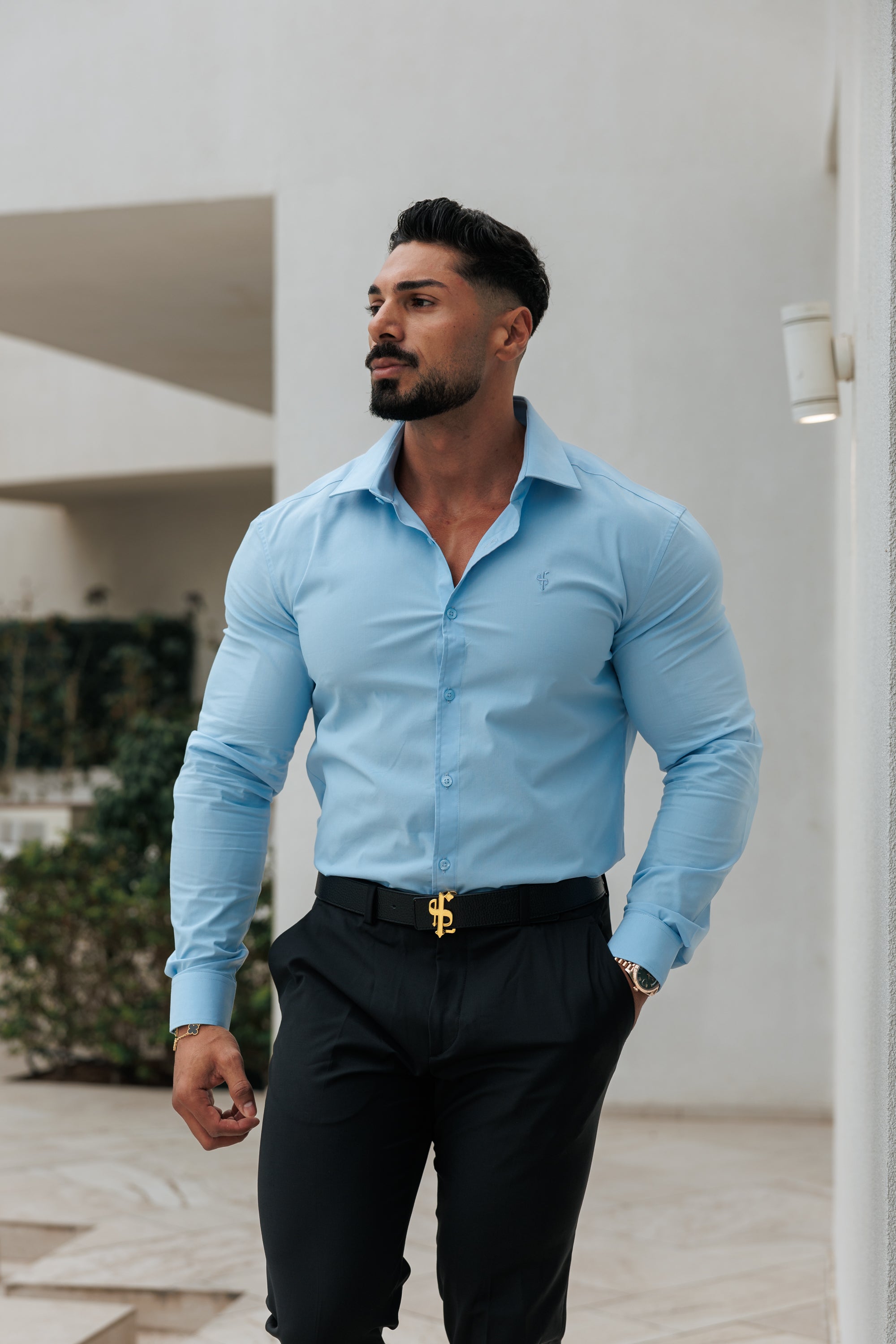 Muscle Fit Advanced Stretch Powder Blue with Cutaway Collar  - FS1167