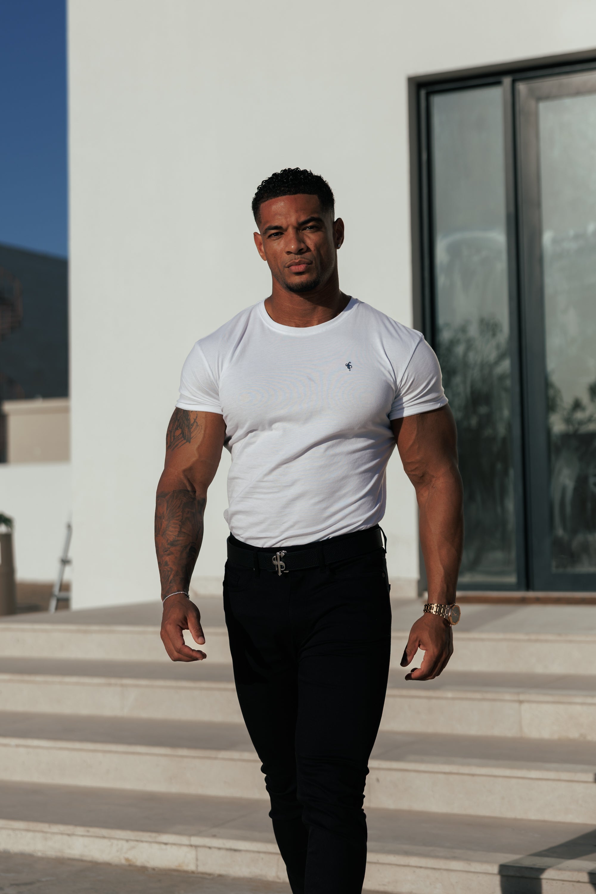 White / Silver Crew T-shirt with Silver Metal Emblem Decal FSH1453