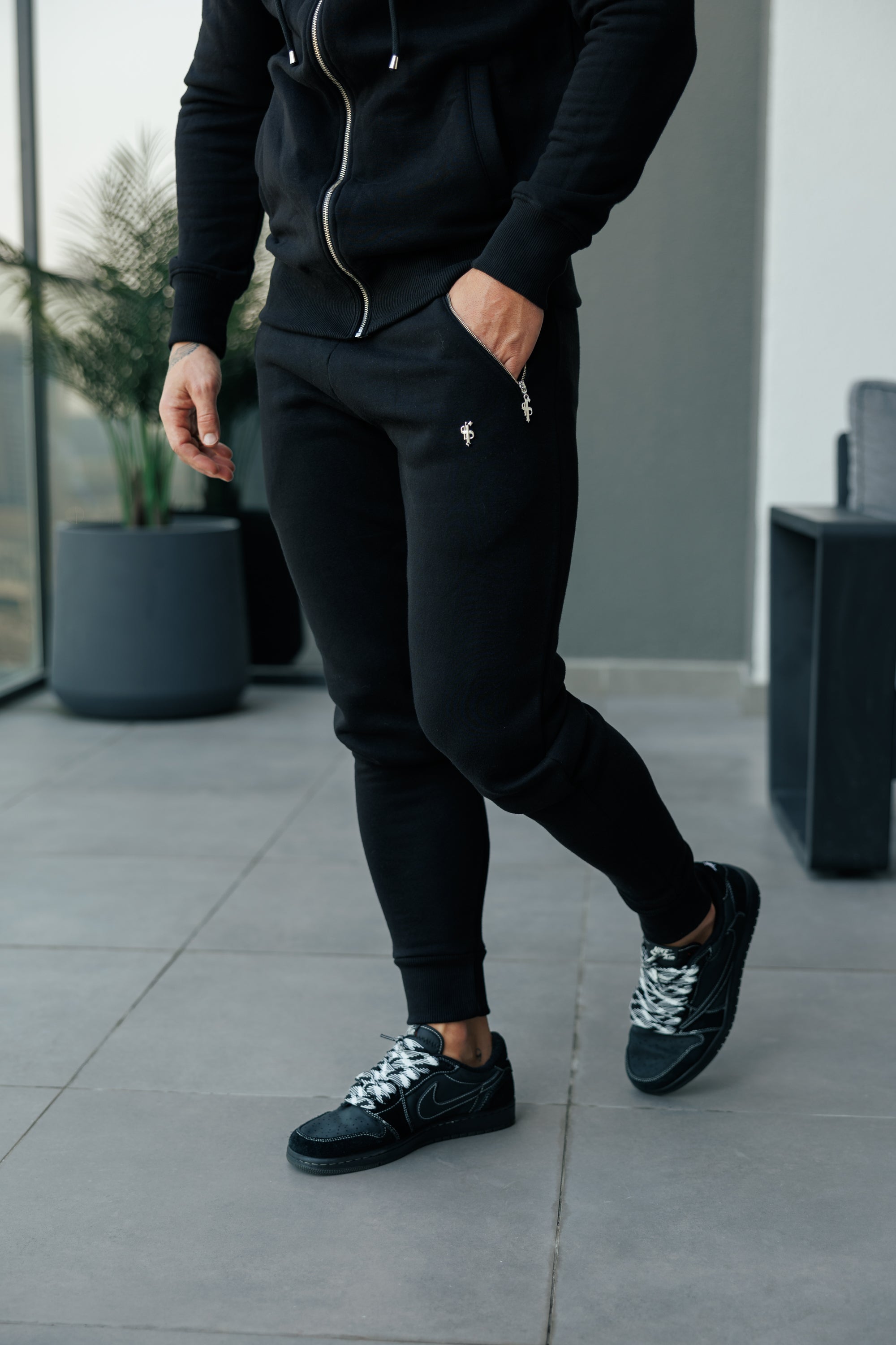 FS Black / Silver Bottoms Sweat Pants with Zipped Pockets - FSH1253