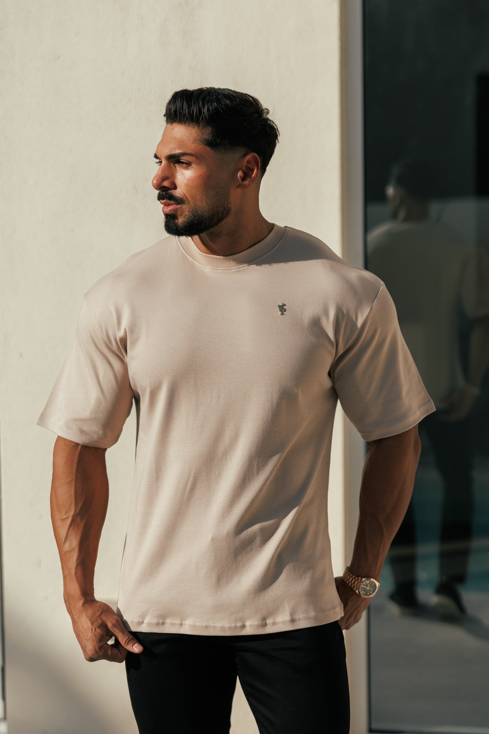 Beige / Gold Oversized Crew T Shirt - FSH1420