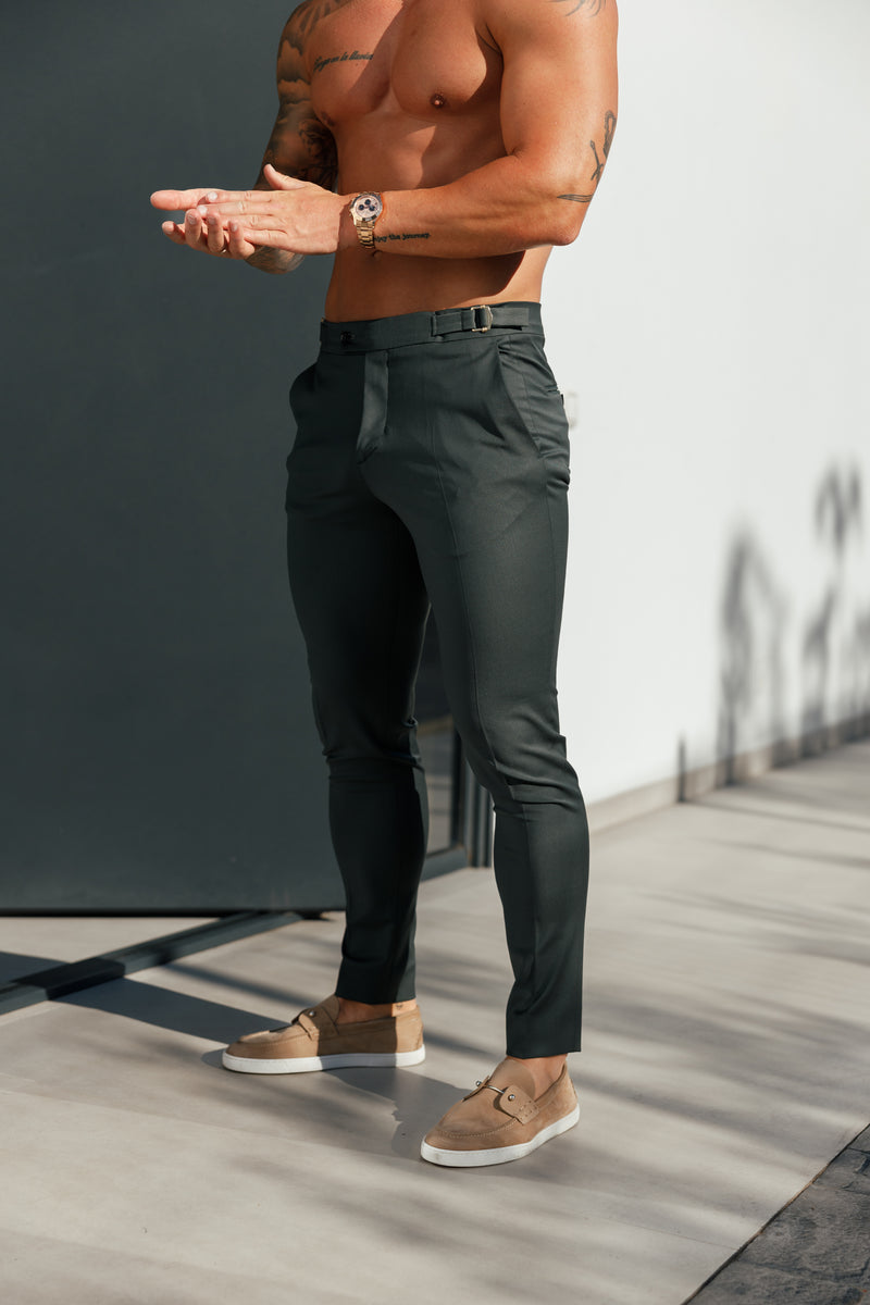 Father Sons Slim Formal Deep Green Stretch Pants with Side Adjusters - FST032
