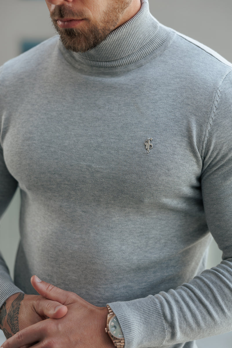 FS Light Grey Roll Neck Knitted Jumper With FS Branding -  FSN208