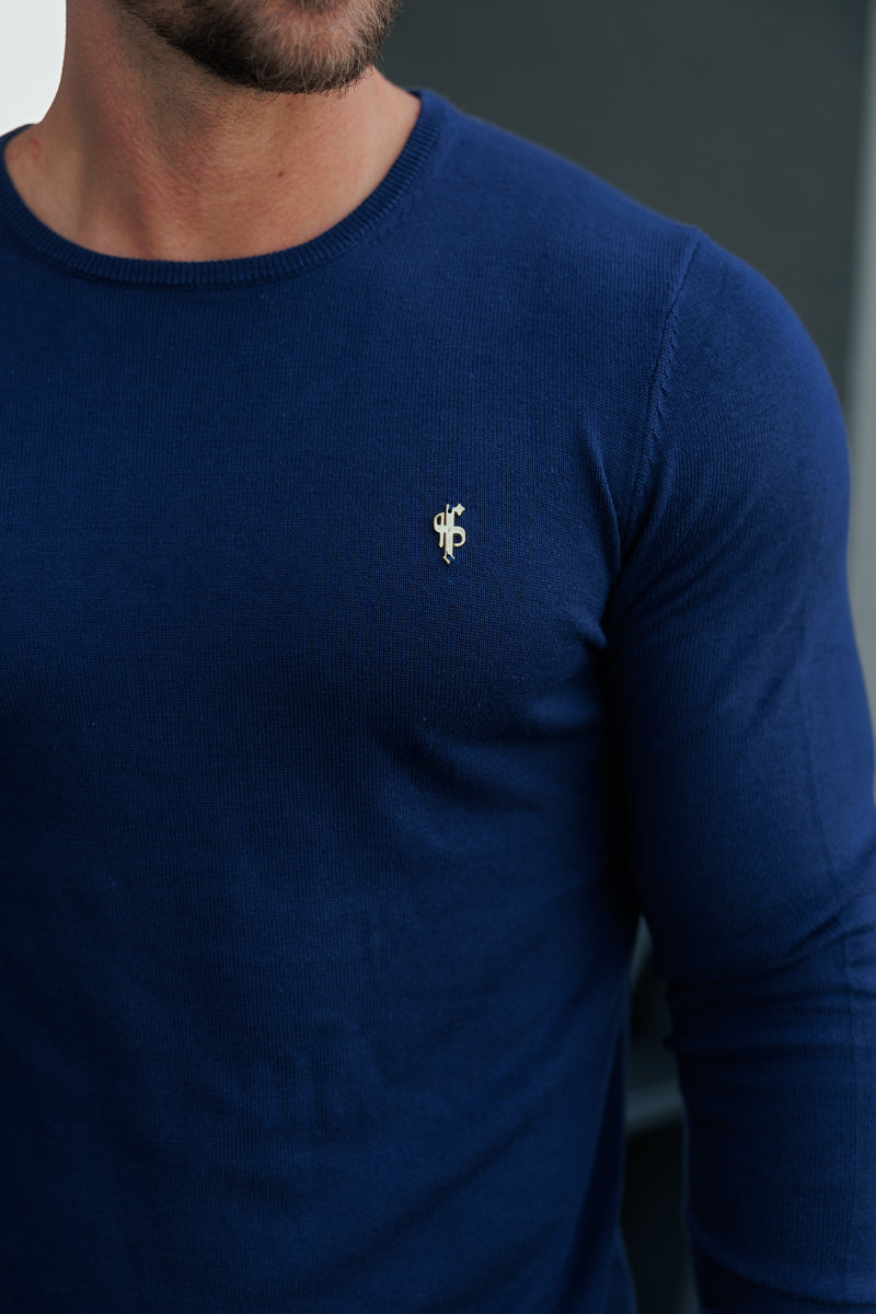 FS Navy Crew Neck Knitted Jumper With FS Branding -  FSN197