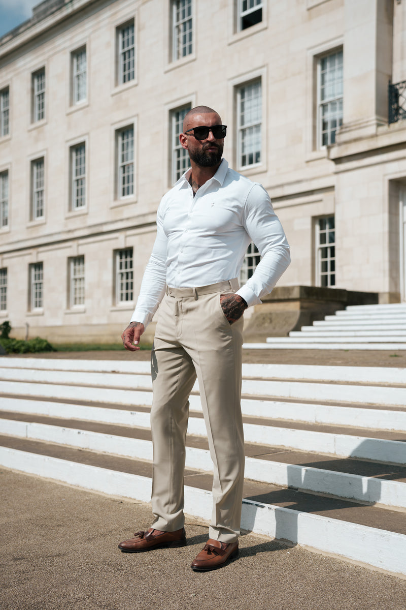 FS Super Slim Stretch White Denim Long Sleeve with Silver Metal Decal - FS1209