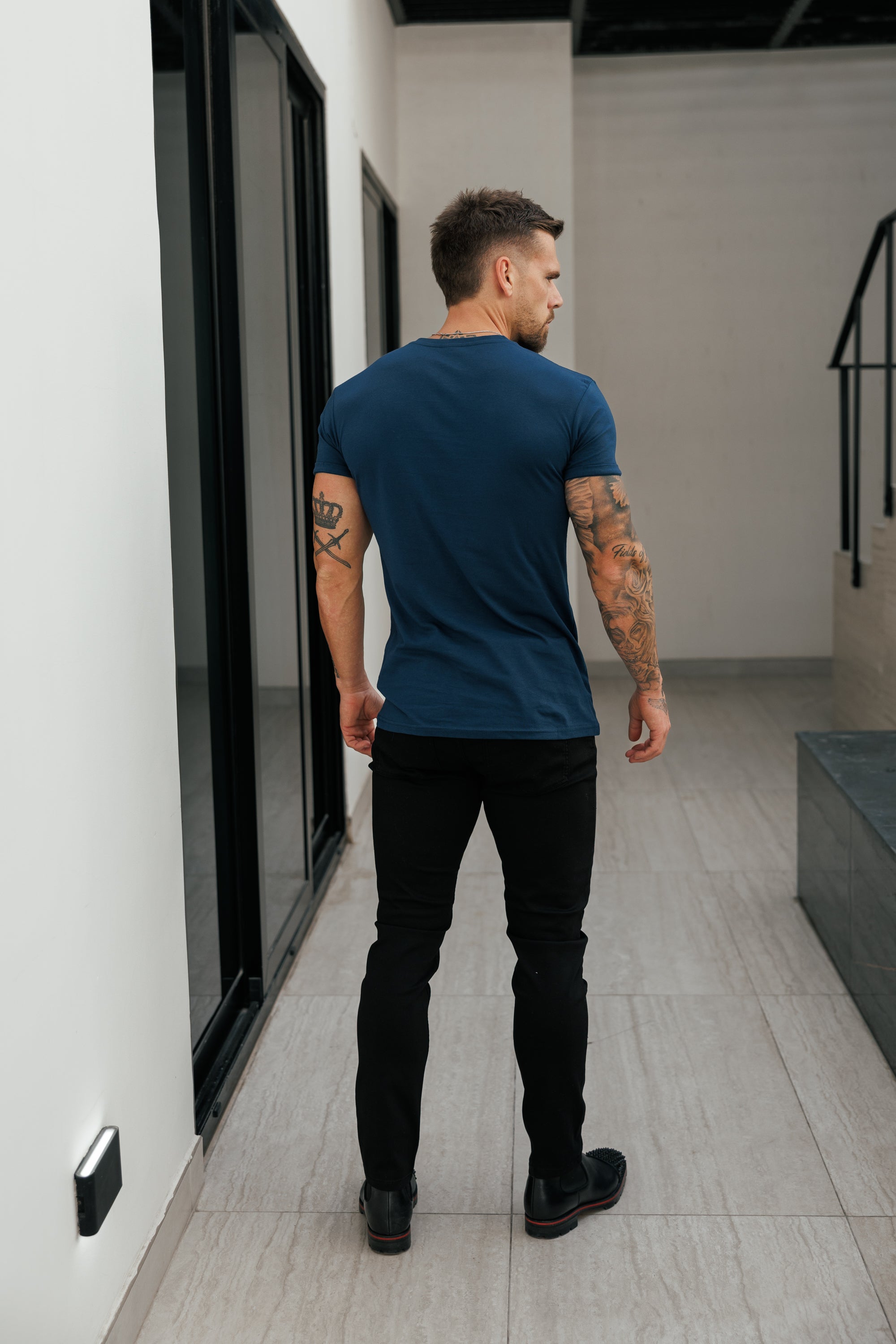 Navy / Silver Crew Tshirt with Silver Metal Emblem Decal FSH1451