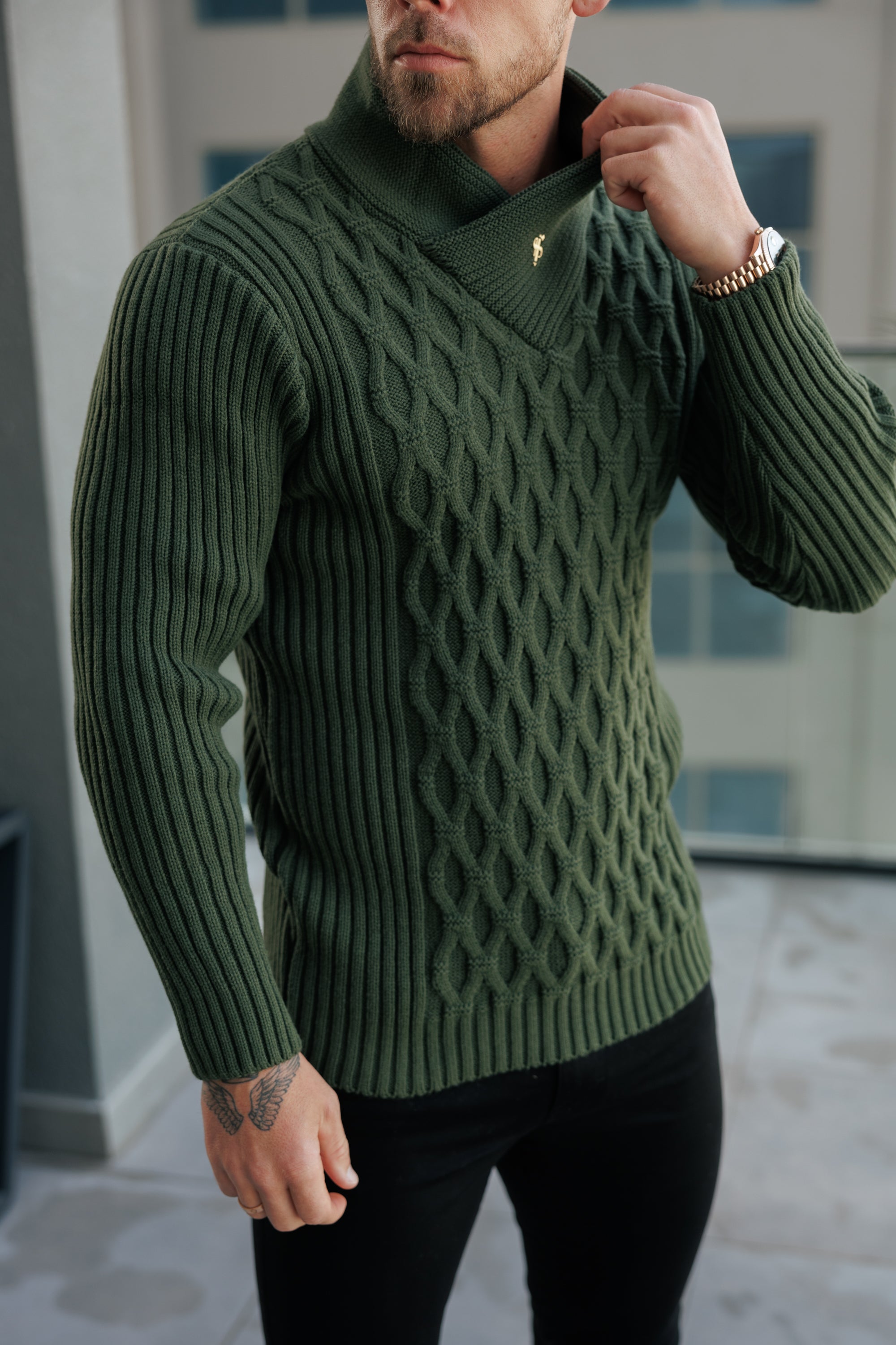 Father Sons Chunky Cable Knit Olive Sweater -  FSJ061
