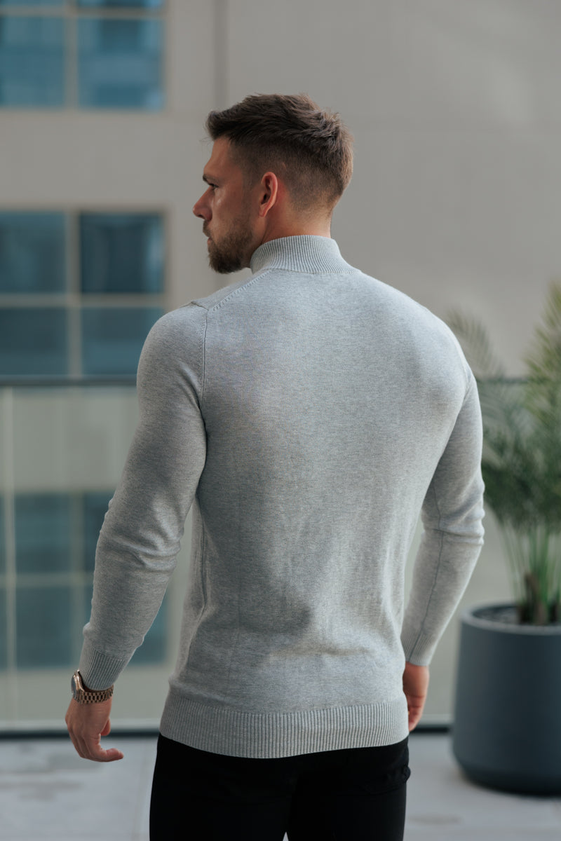 FS Light Grey Funnel Neck Knitted Jumper With FS Branding  - FSN193