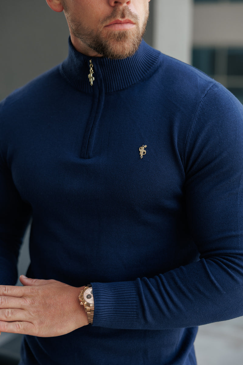 FS Navy Funnel Neck Knitted Jumper With FS Branding -  FSN191