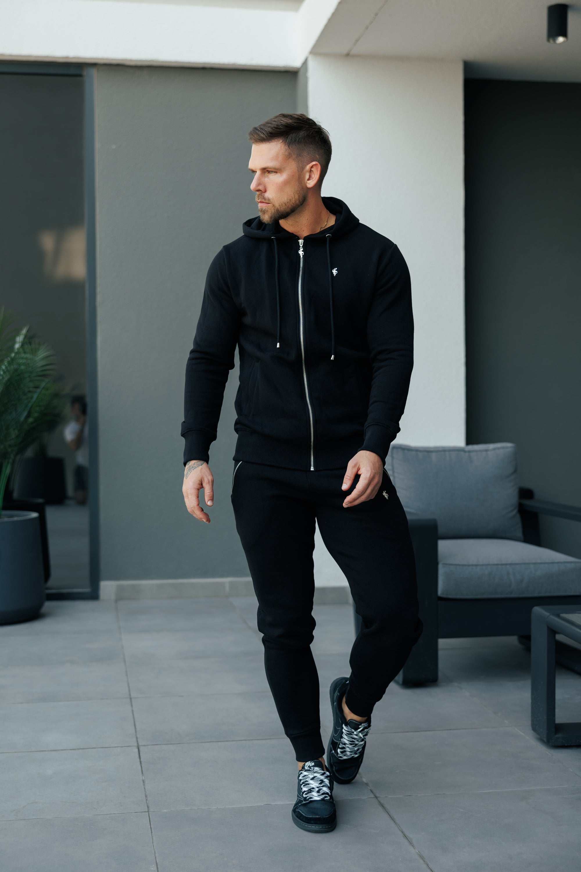 Black / Silver Full Zip Hoodie with Pockets - FSH1247